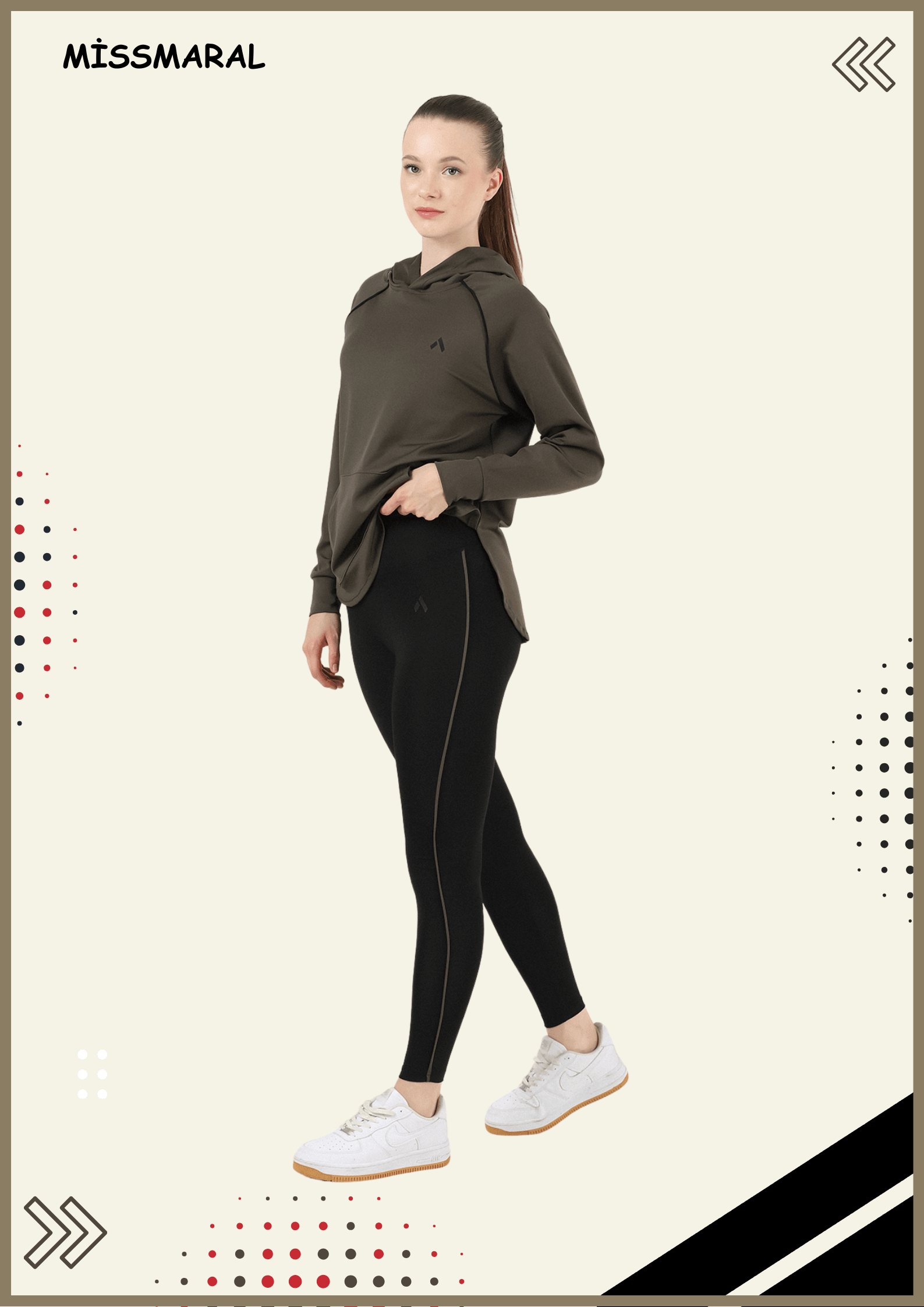 Kadın Taytlı Takım Spor Tunik & Tayt Likralı  Dalgıç Kumaş Sports and Casual Haki 3060