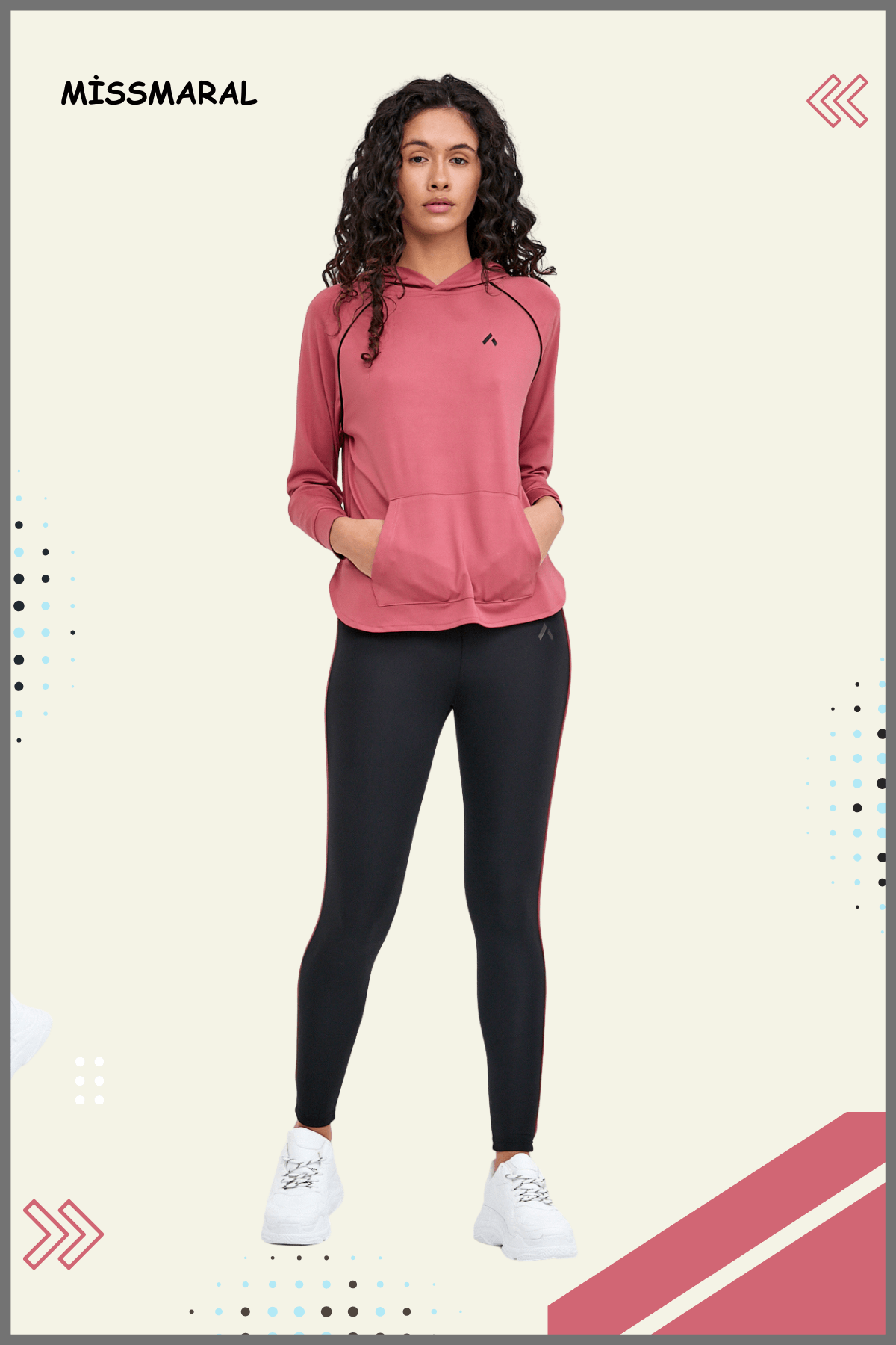 Kadın Eşofman Takım Spor Tunik & Slim Fit Tayt Dalgıç Kumaş Sports And Casual Gül Kurusu 3060