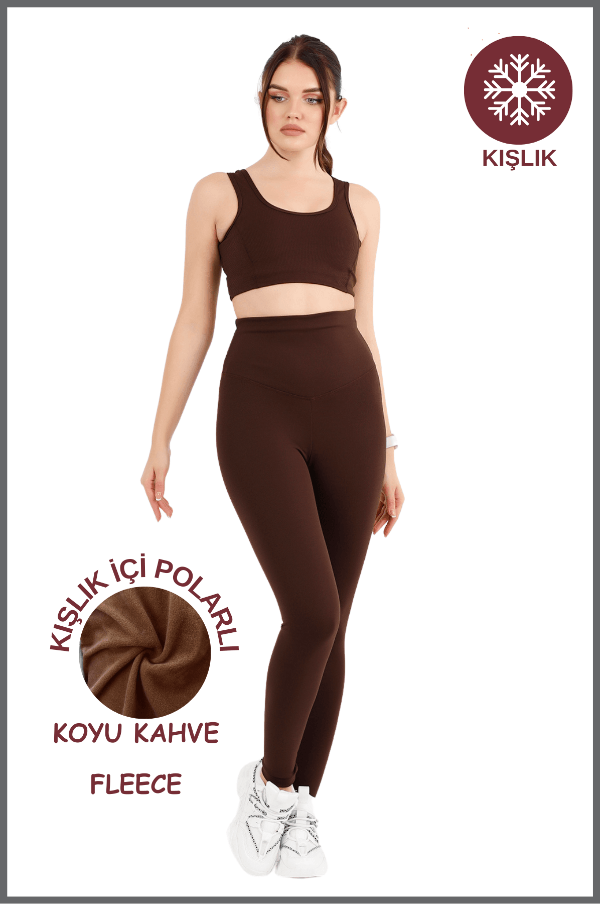 Kadın Kahve Yüksek Bel Kışlık Polarlı Toparlayıcı Tayt Curve High Waist Fleece Winter Tights 1024