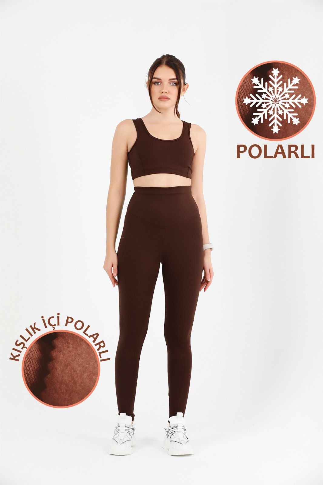 Kadın Kahve Yüksek Bel Kışlık Polarlı Toparlayıcı Tayt Curve High Waist Fleece Winter Tights 1024