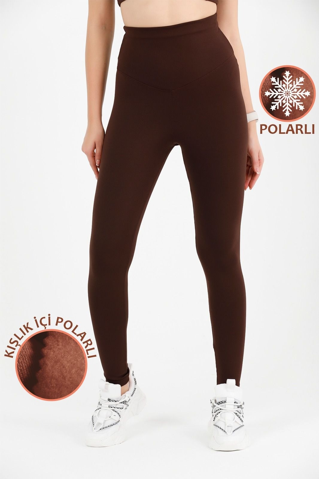 Kadın Kahve Yüksek Bel Kışlık Polarlı Toparlayıcı Tayt Curve High Waist Fleece Winter Tights 1024