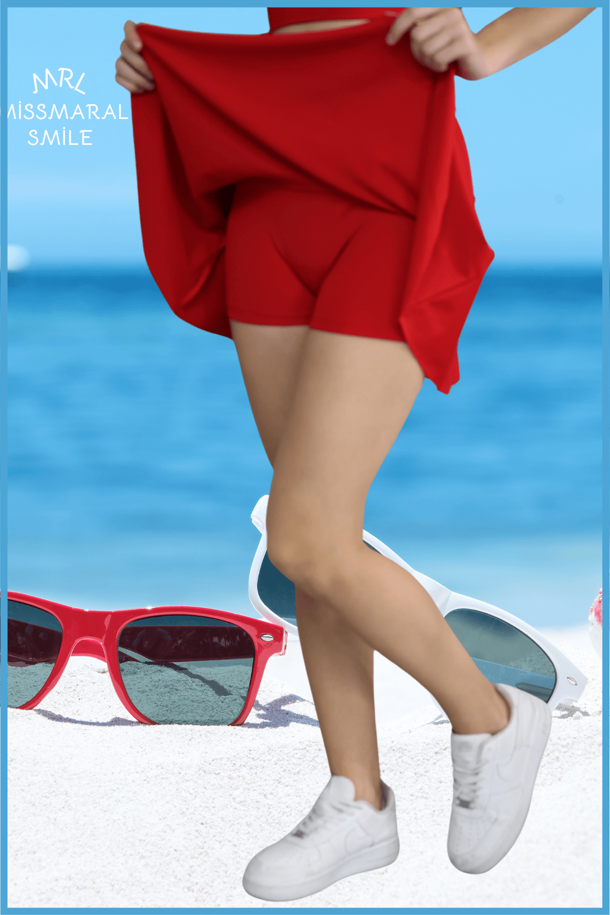 Kırmızı Şortlu Etek Yüksek Bel  Skirt With Shorts Casual+Beachwear+Tennis 110101