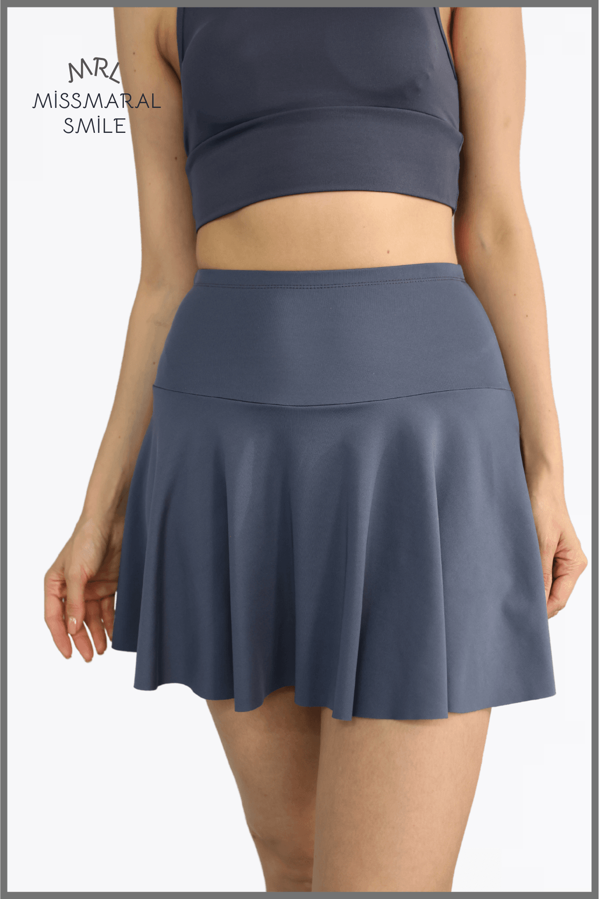 Antrasit Şortlu Etek Yüksek Bel  Skirt With Shorts Casual+Beachwear+Tennis 110101