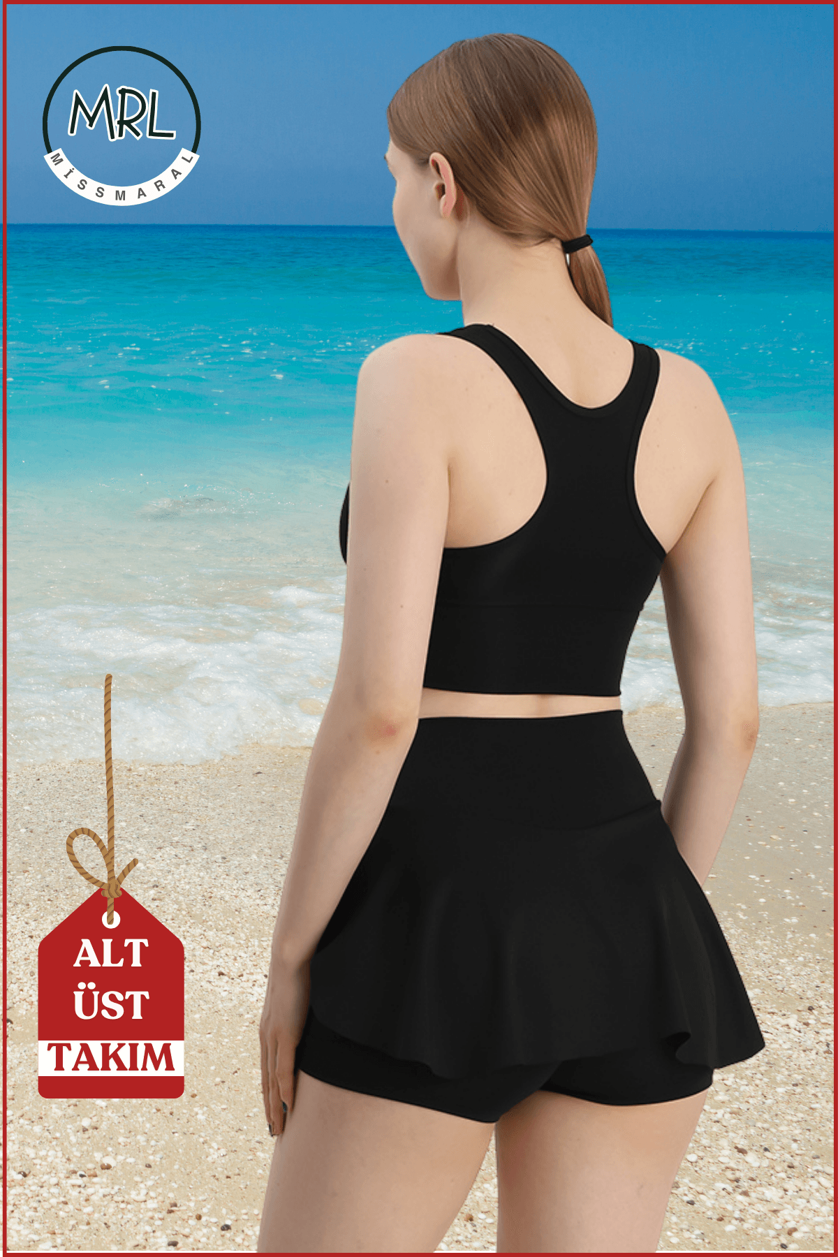 Alt-Üst Takım Şort & Crop Etek Görünümlü Şort Ve Ped Destekli Crop Deniz Havuz Spor Fitness