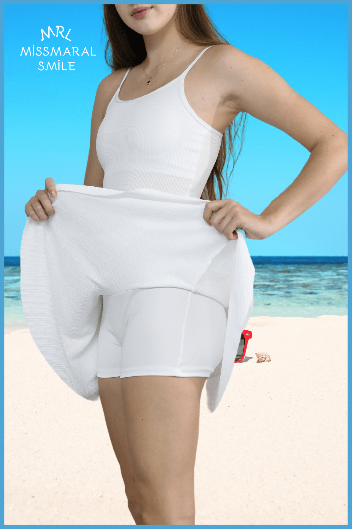 Beyaz Mykonos Şortlu Etek Havuz-deniz Spor Ve Günlük Kullanım Skirt With Shorts 4101