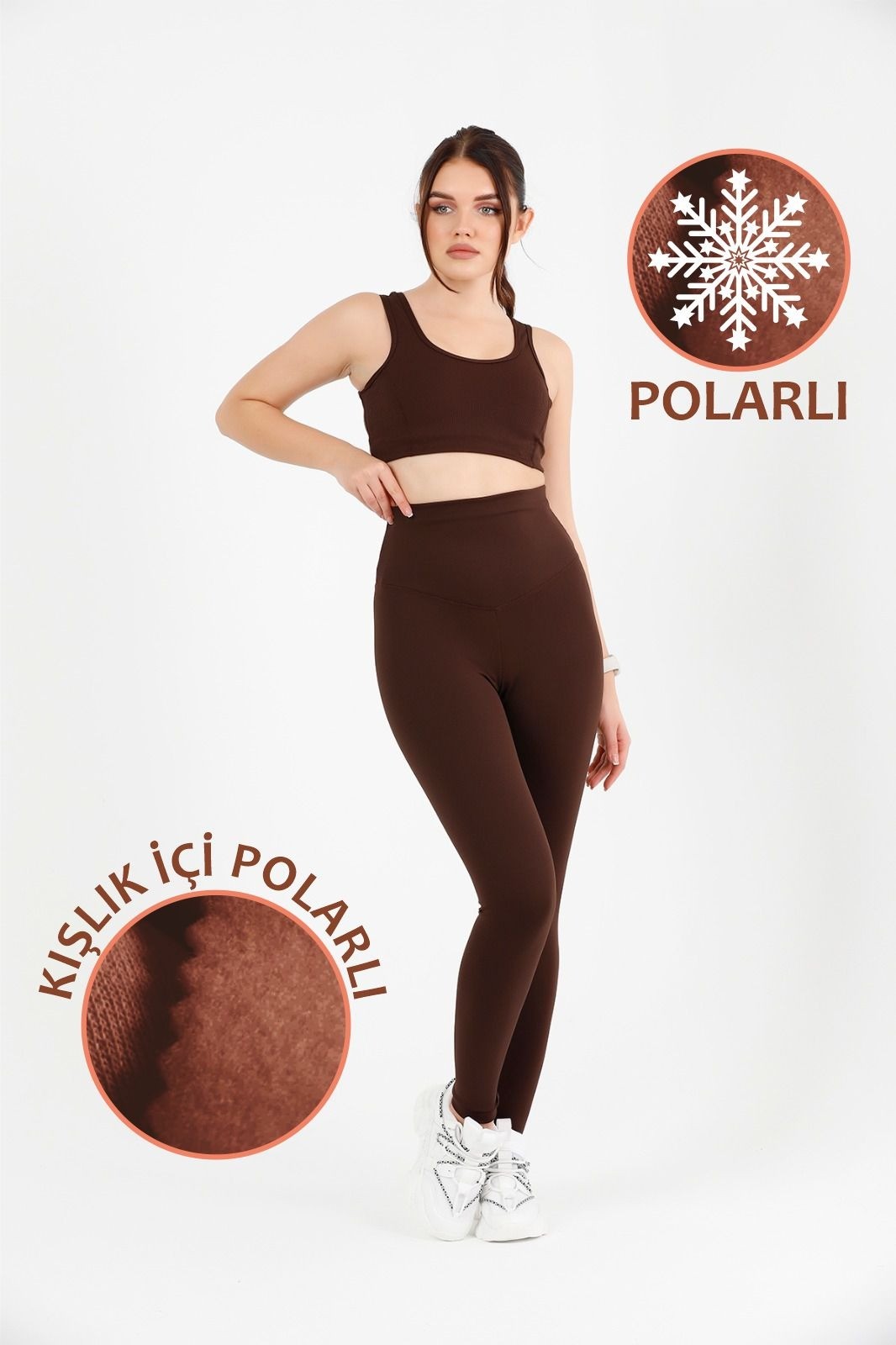 Kadın Kahve Yüksek Bel Kışlık Polarlı Toparlayıcı Tayt Curve High Waist Fleece Winter Tights 1024