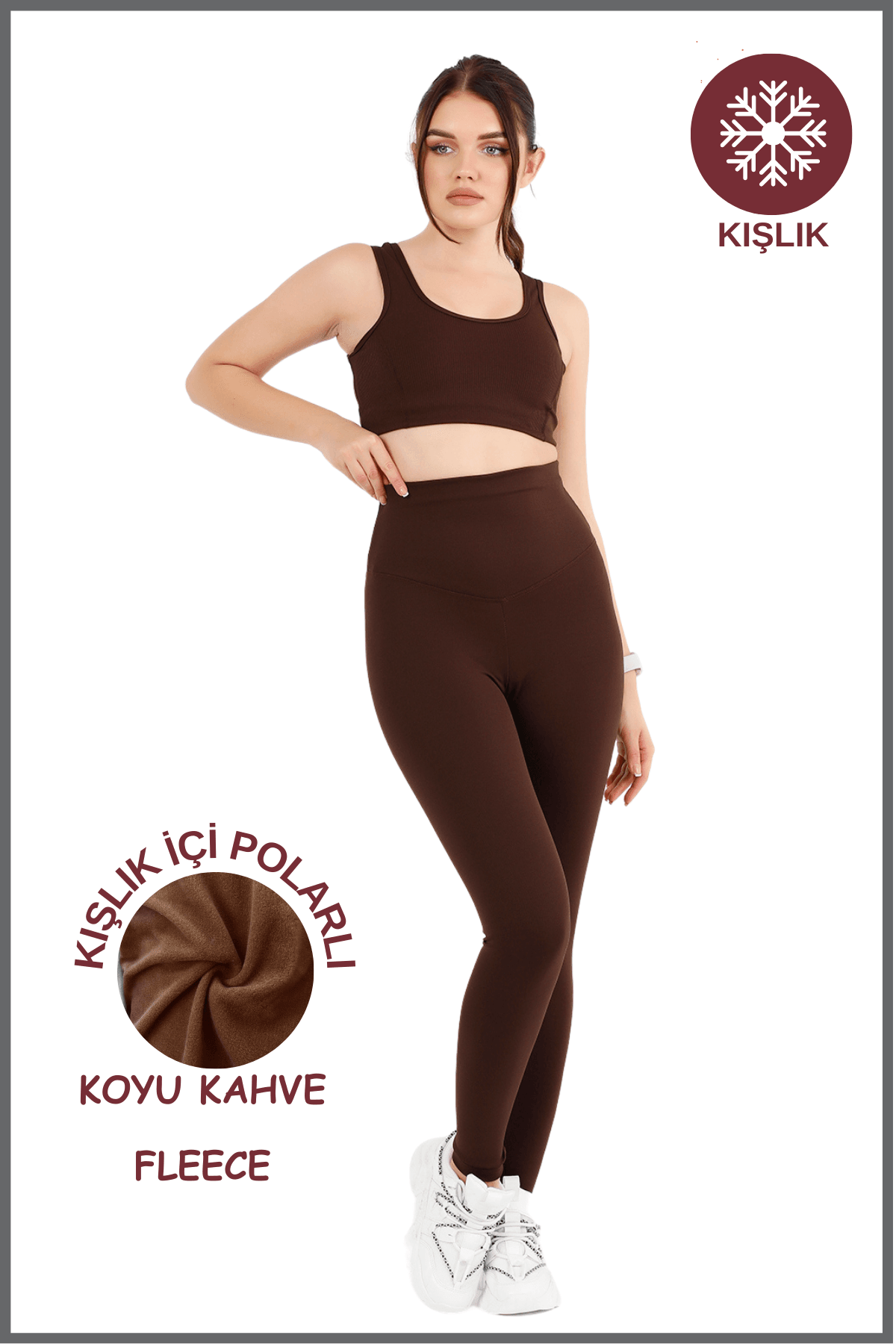 Kadın Kahve Yüksek Bel Kışlık Polarlı Toparlayıcı Tayt Curve High Waist Fleece Winter Tights 1024