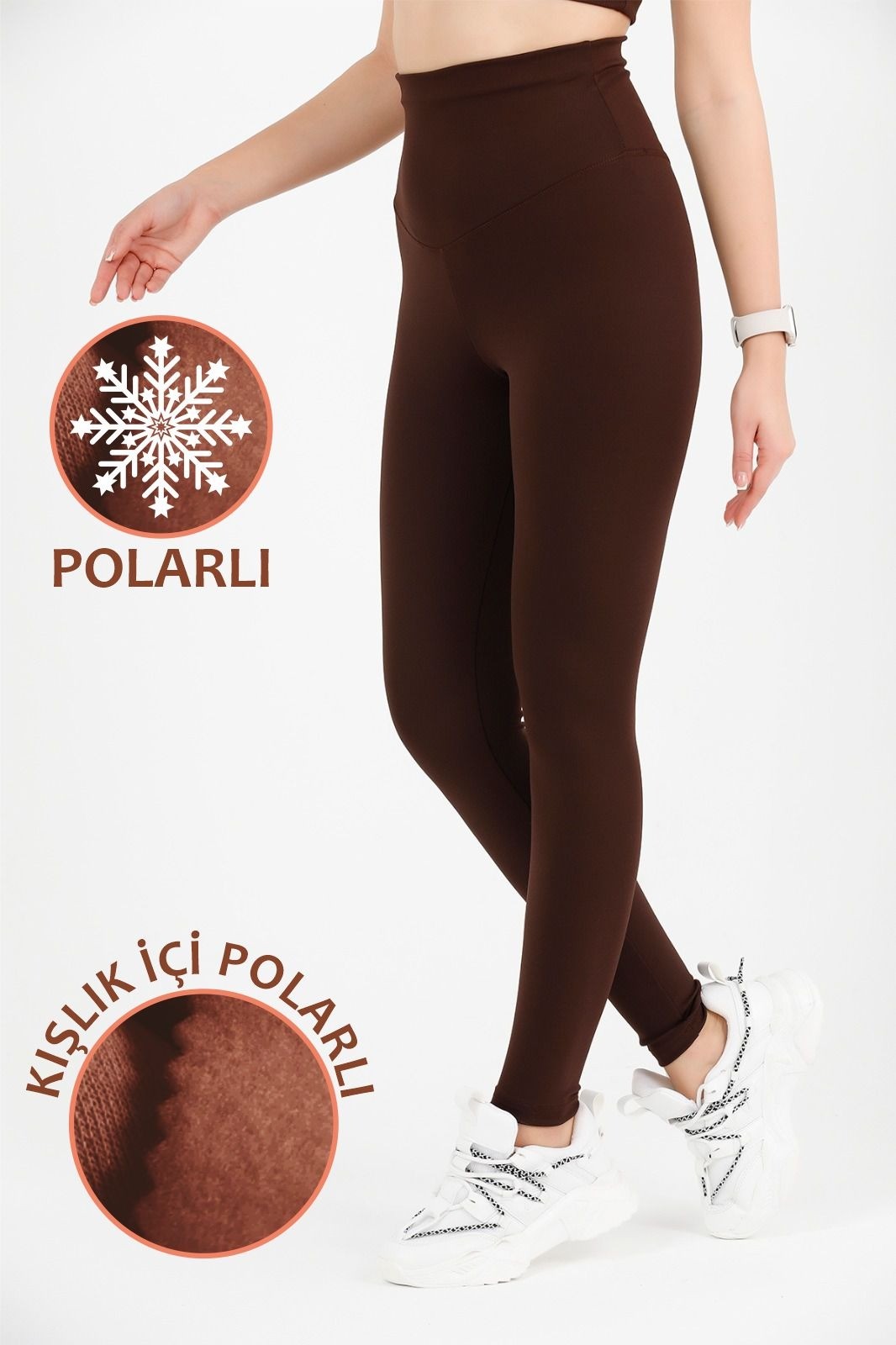 Kadın Kahve Yüksek Bel Kışlık Polarlı Toparlayıcı Tayt Curve High Waist Fleece Winter Tights 1024