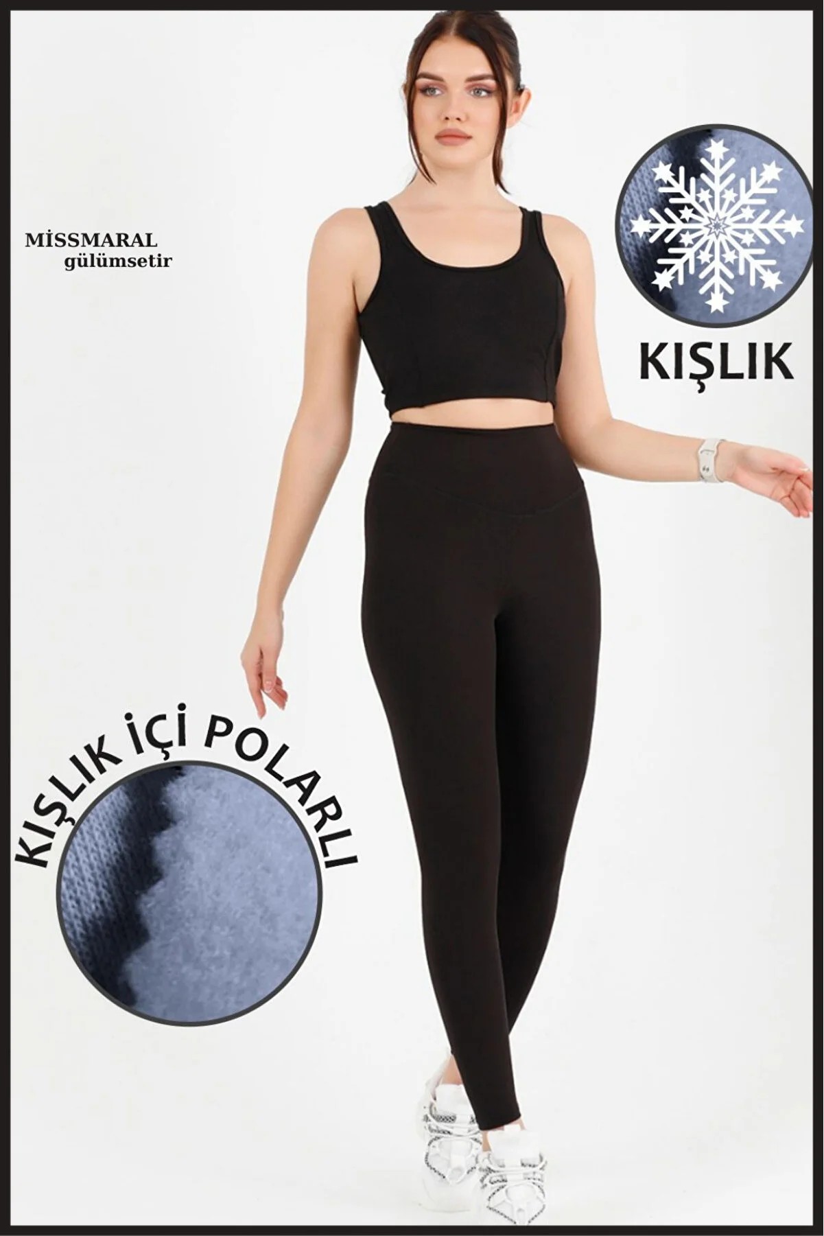 Kadın Siyah Yüksek Bel Kışlık Polarlı Toparlayıcı Tayt Curve High Waist Fleece Winter Tights 1024