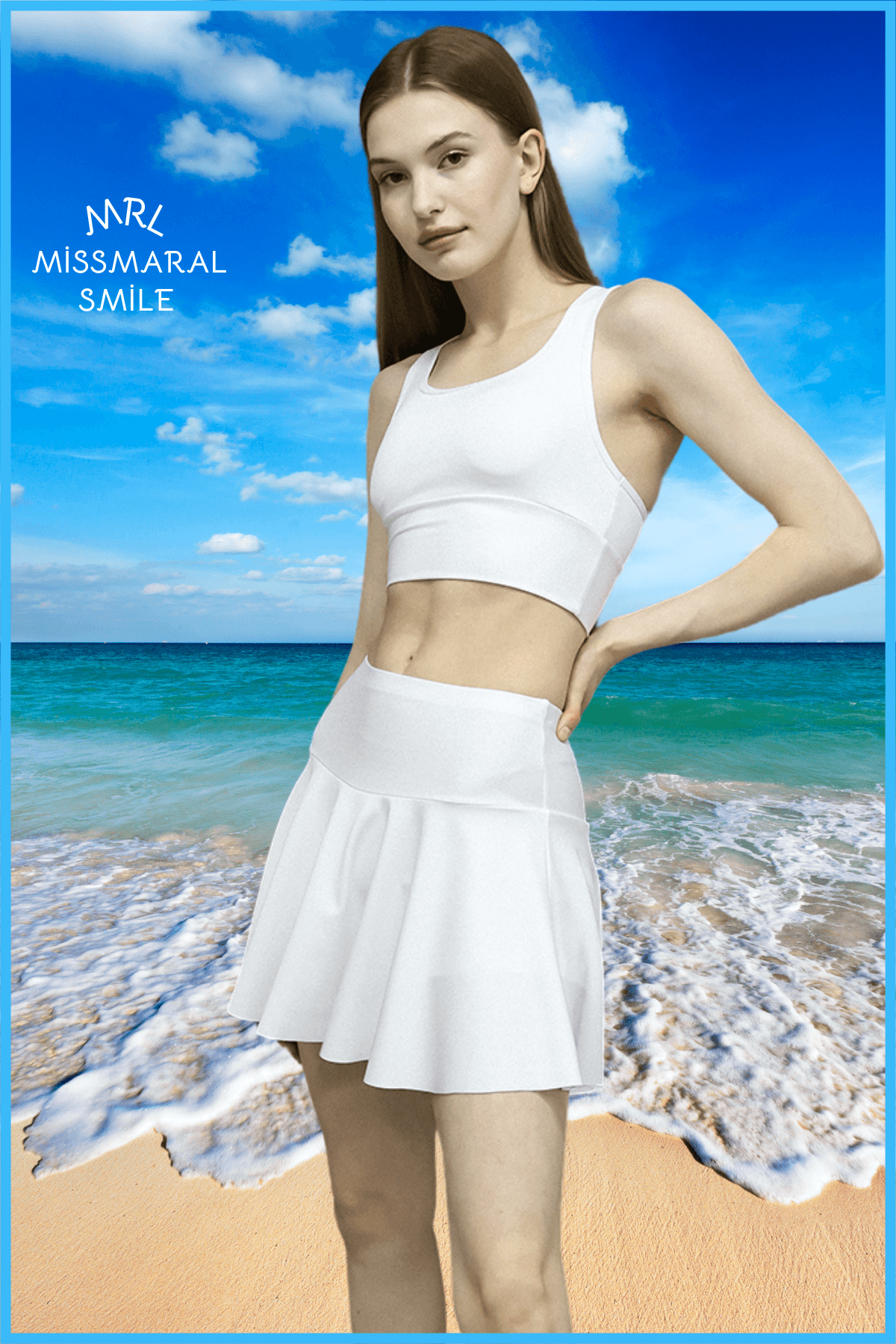 Beyaz Yüksek Bel Plaj Giyim Şortlu Etek Skirt With Shorts Beach Wear & Tennis 110101