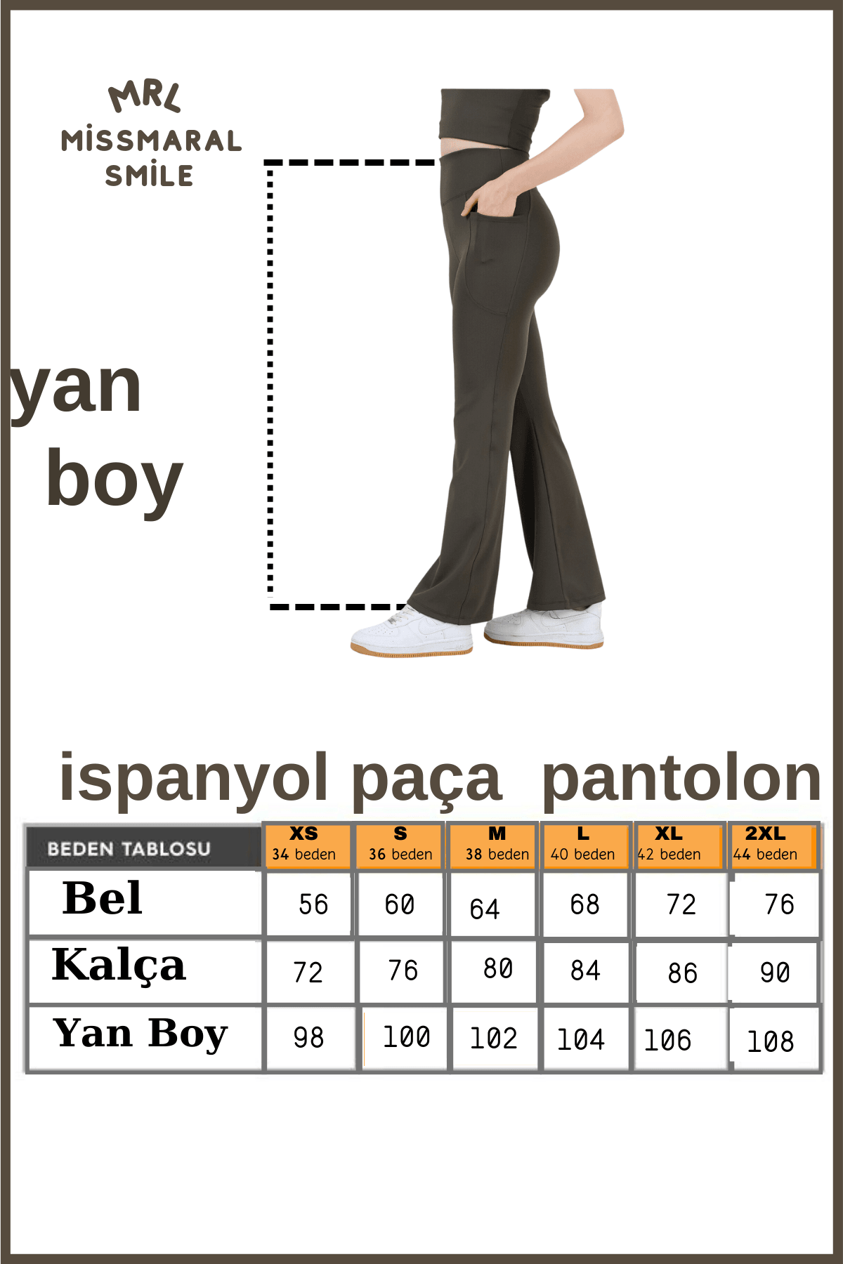 Kadın Haki Rengi  İspanyol Paça Tayt Çift Cepli Yüksek Bel Toparlayıcı  Khaki Bootcut 105301