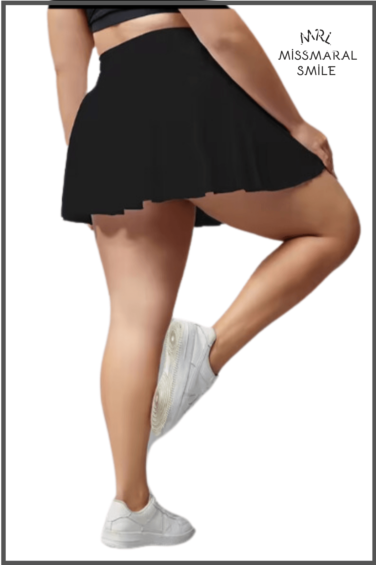 Büyük Beden Curve Siyah Yüksek Bel Volanlı Şortlu  Etek Deniz Şortu Skirt With Shorts