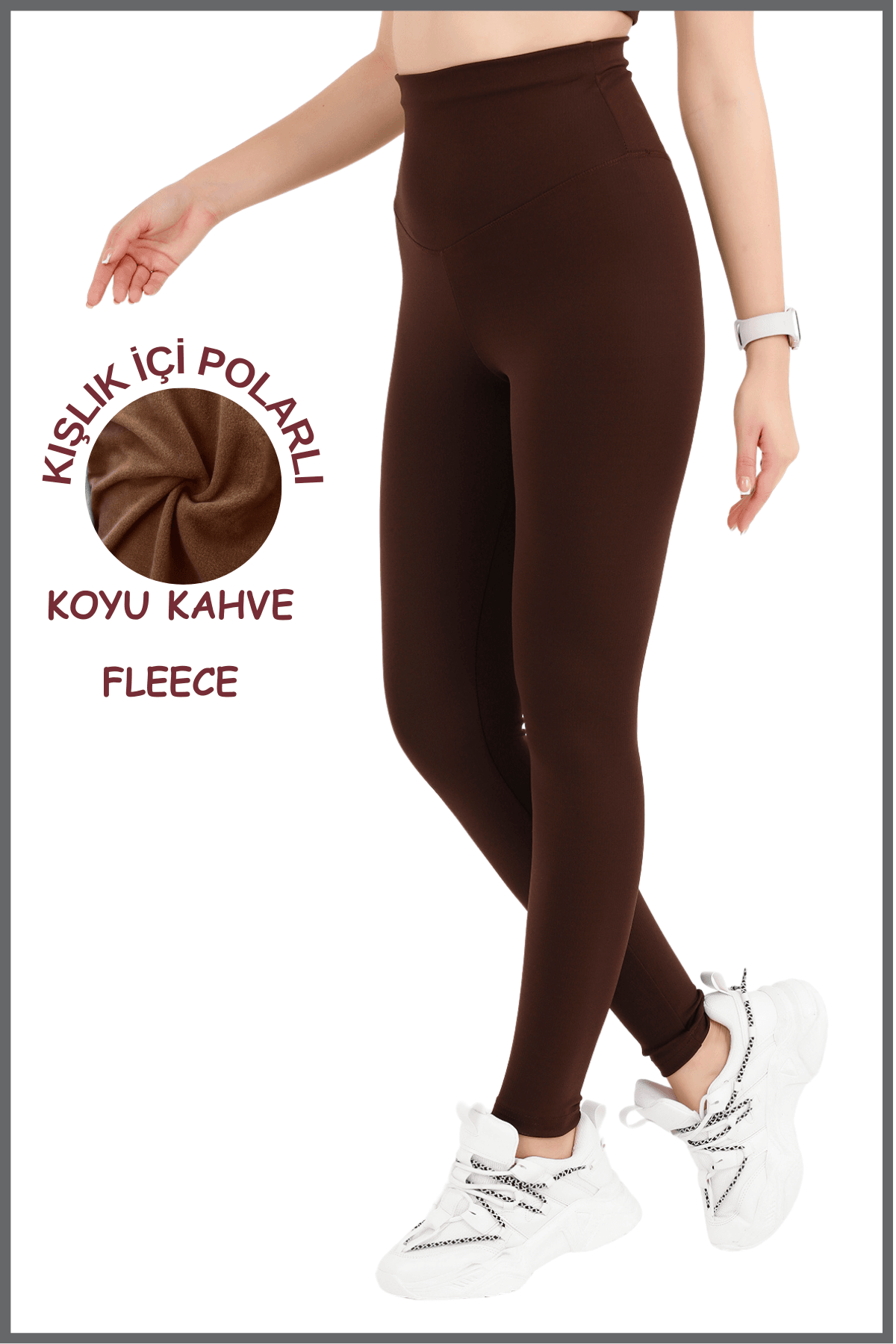 Kadın Kahve Yüksek Bel Kışlık Polarlı Toparlayıcı Tayt Curve High Waist Fleece Winter Tights 1024