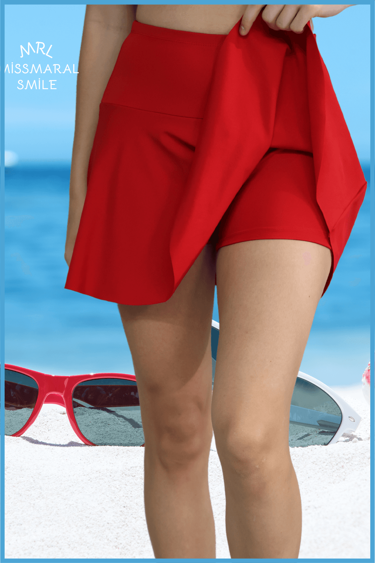 Kırmızı Şortlu Etek Yüksek Bel Havuz-deniz Spor Ve Günlük Kullanım Skirt With Shorts 4101