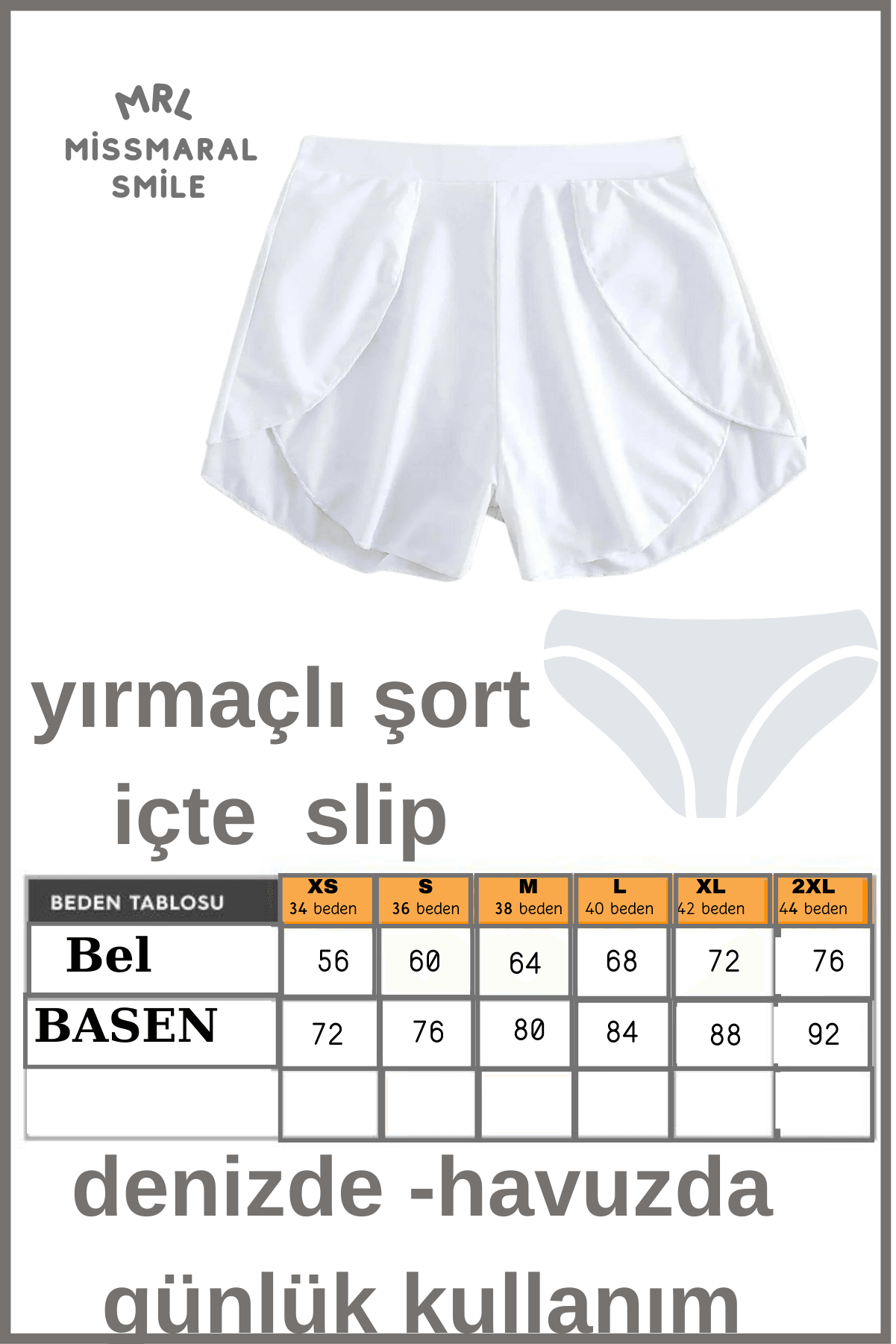 Kadın Beyaz Deniz Havuz Şortu Etek Görünümlü Yırtmaçlı Şık Model (içte Bikini Slip ) 1100