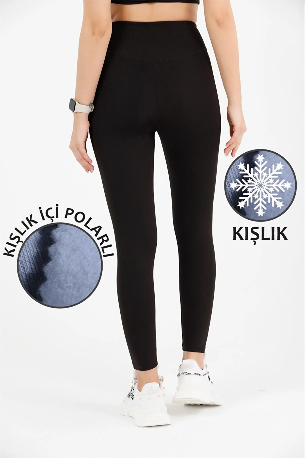 Kadın Siyah Yüksek Bel Kışlık Polarlı Toparlayıcı Tayt Curve High Waist Fleece Winter Tights 1024