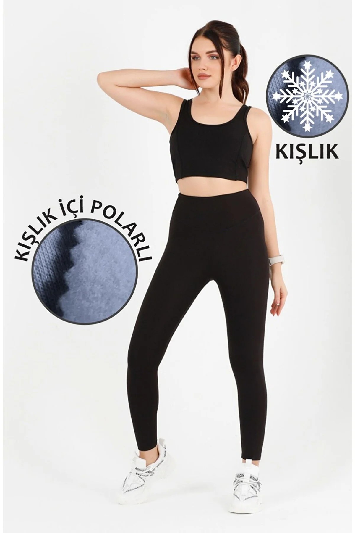 Kadın Siyah Yüksek Bel Kışlık Polarlı Toparlayıcı Tayt Curve High Waist Fleece Winter Tights 1024