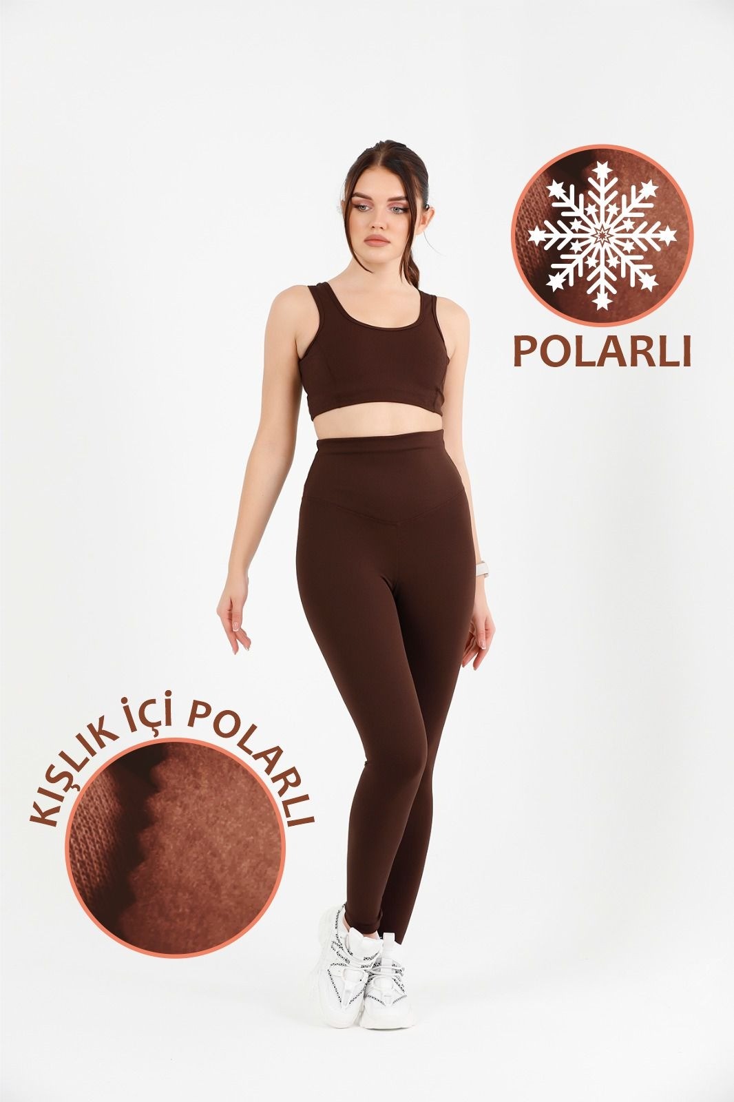 Kadın Kahve Yüksek Bel Kışlık Polarlı Toparlayıcı Tayt Curve High Waist Fleece Winter Tights 1024