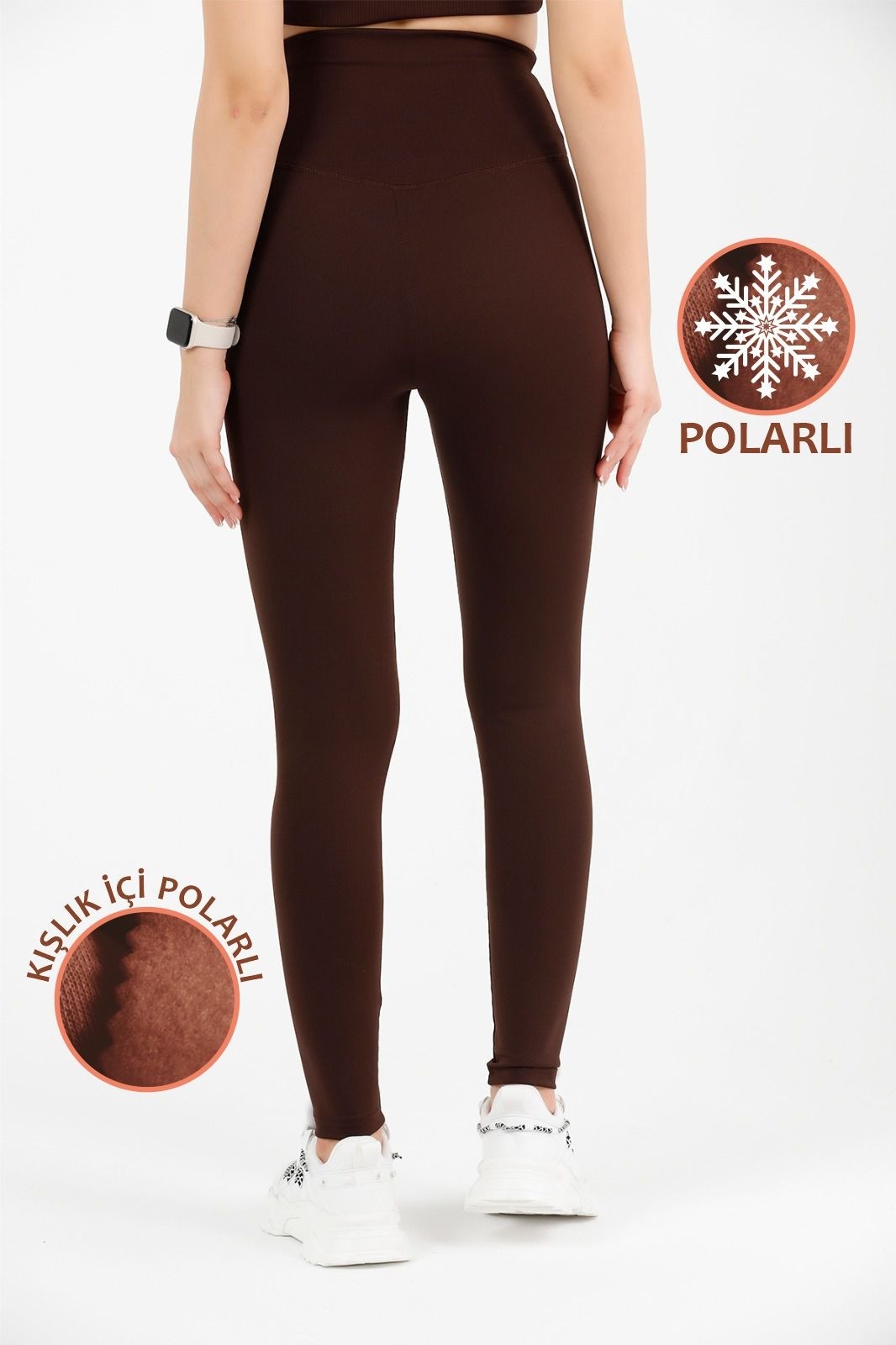 Kadın Kahve Yüksek Bel Kışlık Polarlı Toparlayıcı Tayt Curve High Waist Fleece Winter Tights 1024