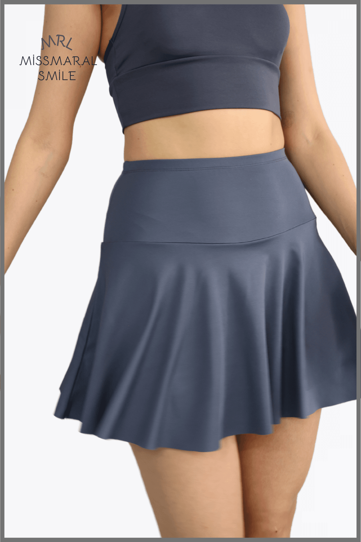 Antrasit Şortlu Etek Yüksek Bel  Skirt With Shorts Casual+Beachwear+Tennis 110101