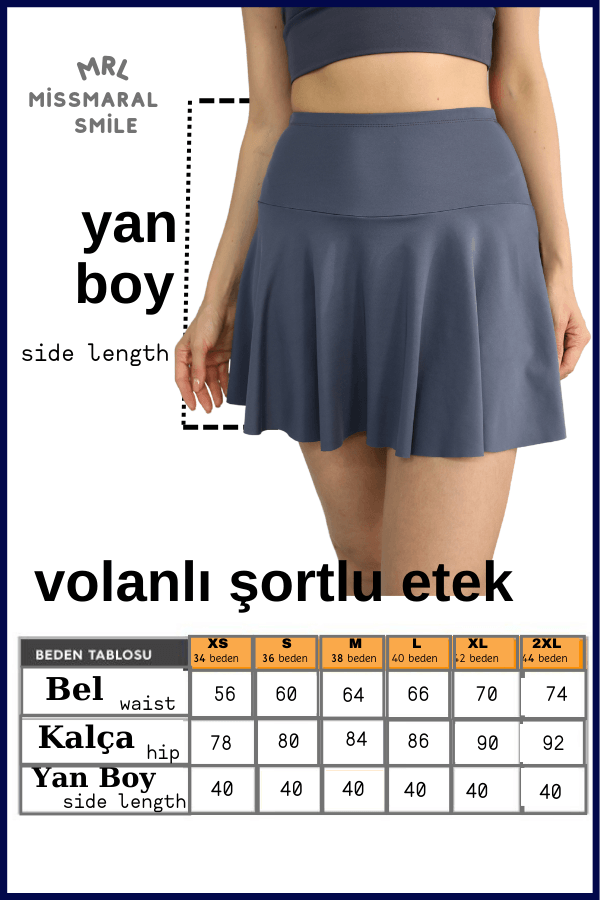 Antrasit Şortlu Etek Yüksek Bel  Skirt With Shorts Casual+Beachwear+Tennis 110101