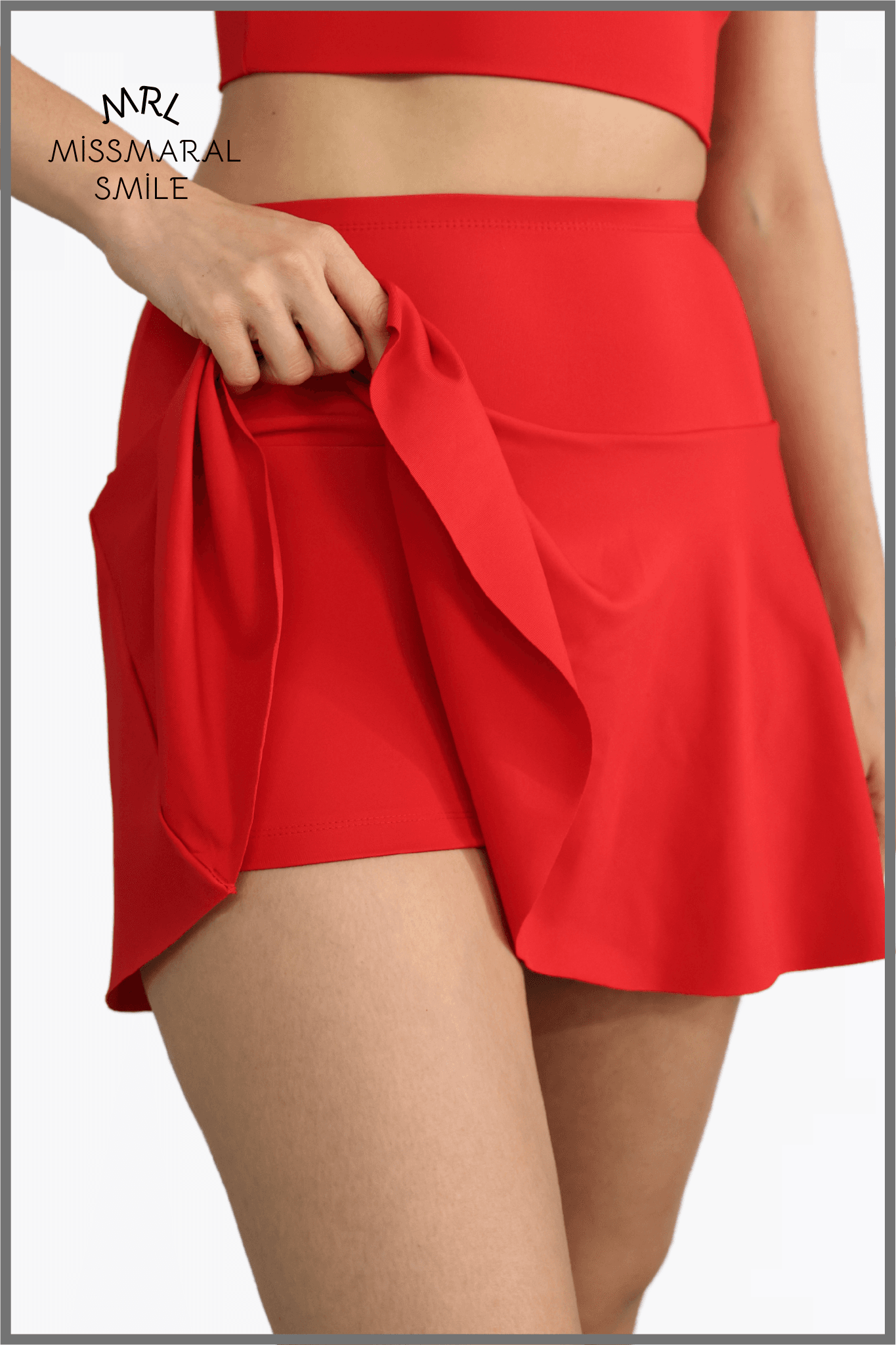 Kırmızı Şortlu Etek Yüksek Bel  Skirt With Shorts Casual+Beachwear+Tennis Likralı