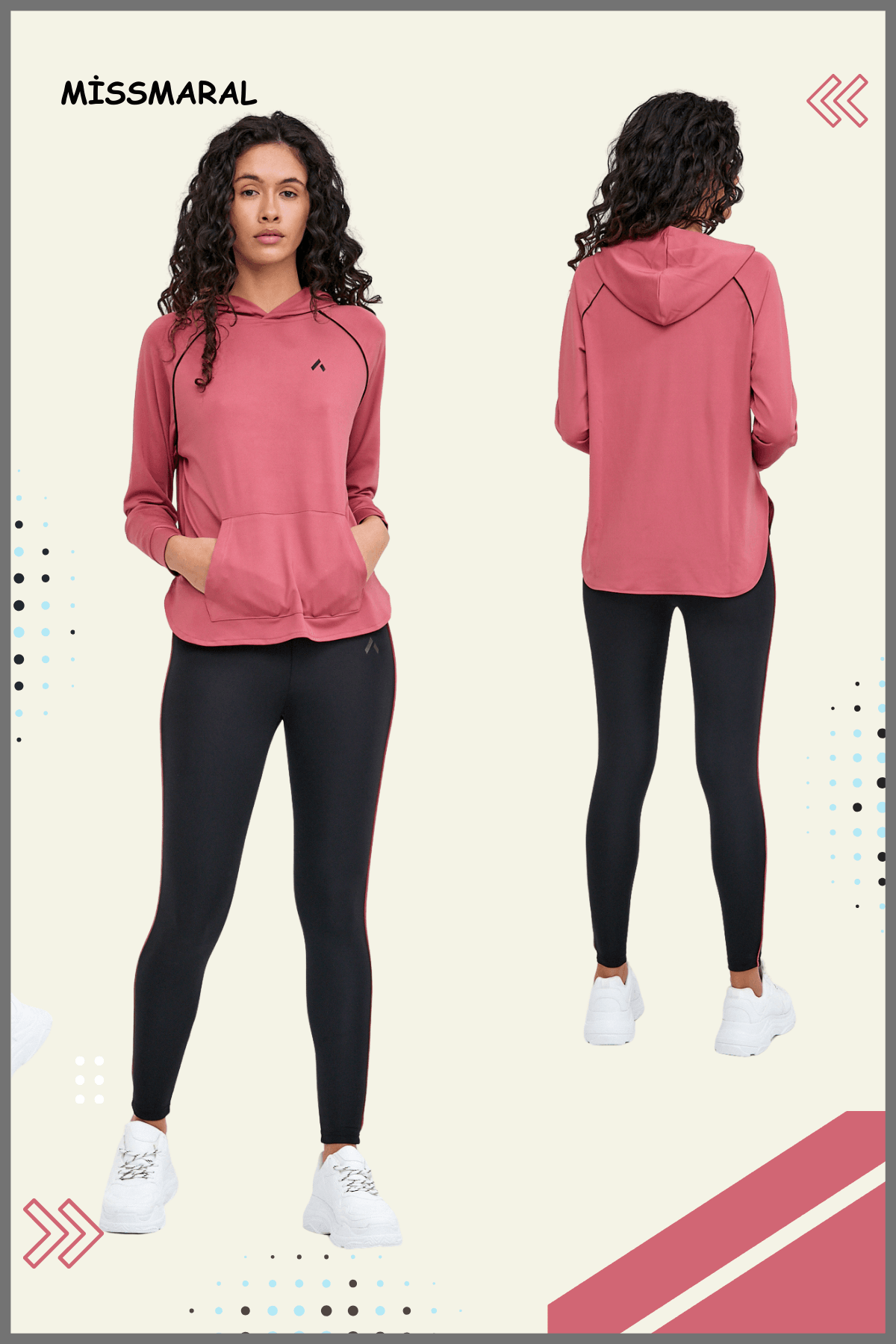 Kadın Eşofman Takım Spor Tunik & Slim Fit Tayt Dalgıç Kumaş Sports And Casual Gül Kurusu 3060