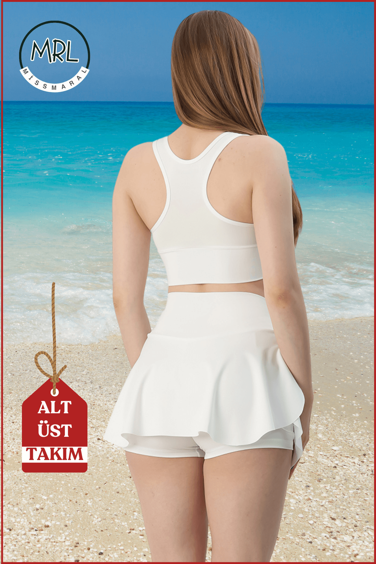 Alt-Üst Takım Şort & Crop Etek Görünümlü Şort Ve Ped Destekli Crop Deniz Havuz Spor Fitness