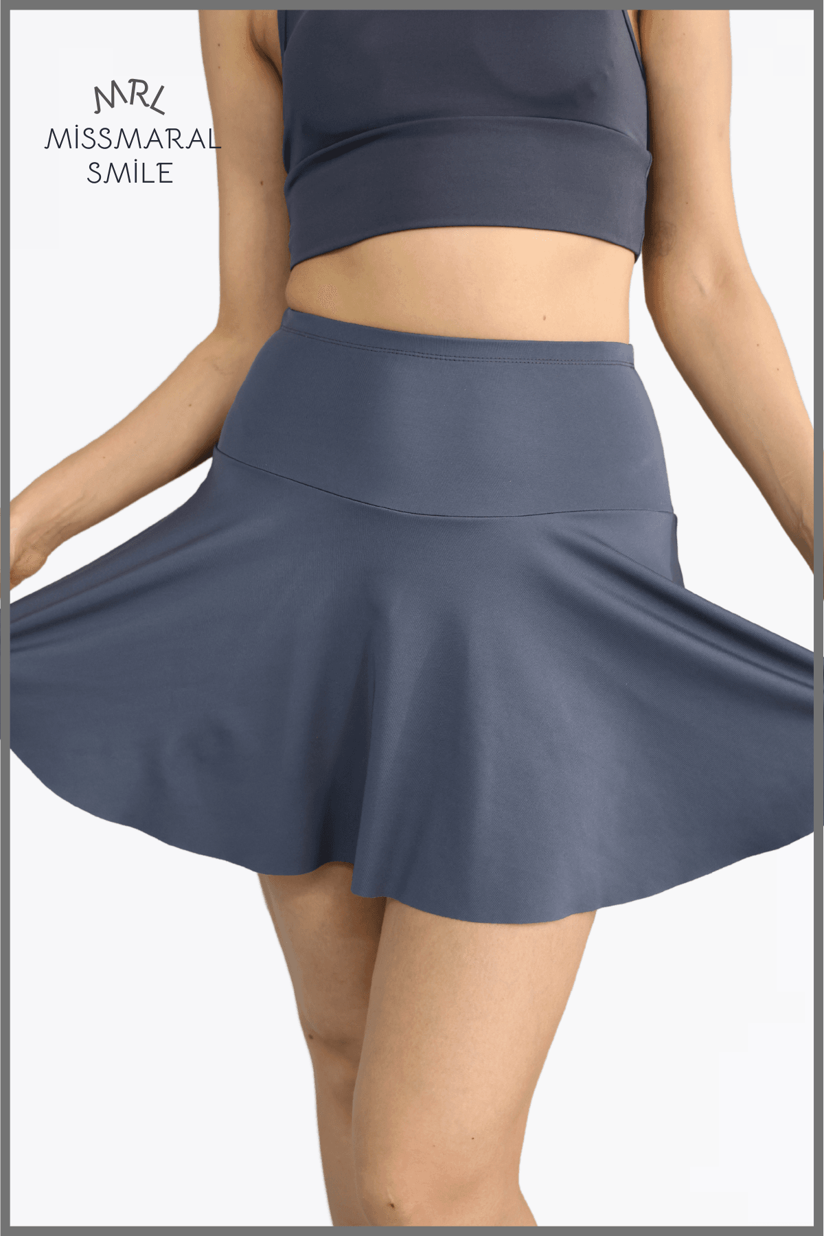 Antrasit Şortlu Etek Yüksek Bel  Skirt With Shorts Casual+Beachwear+Tennis 110101