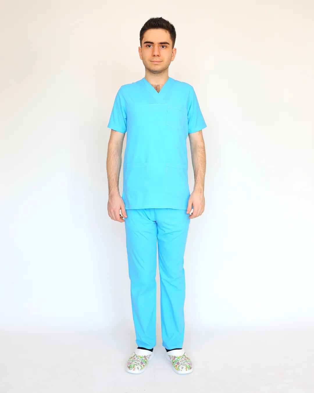 V Yaka Erkek Scrubs Takımı - Turkuaz