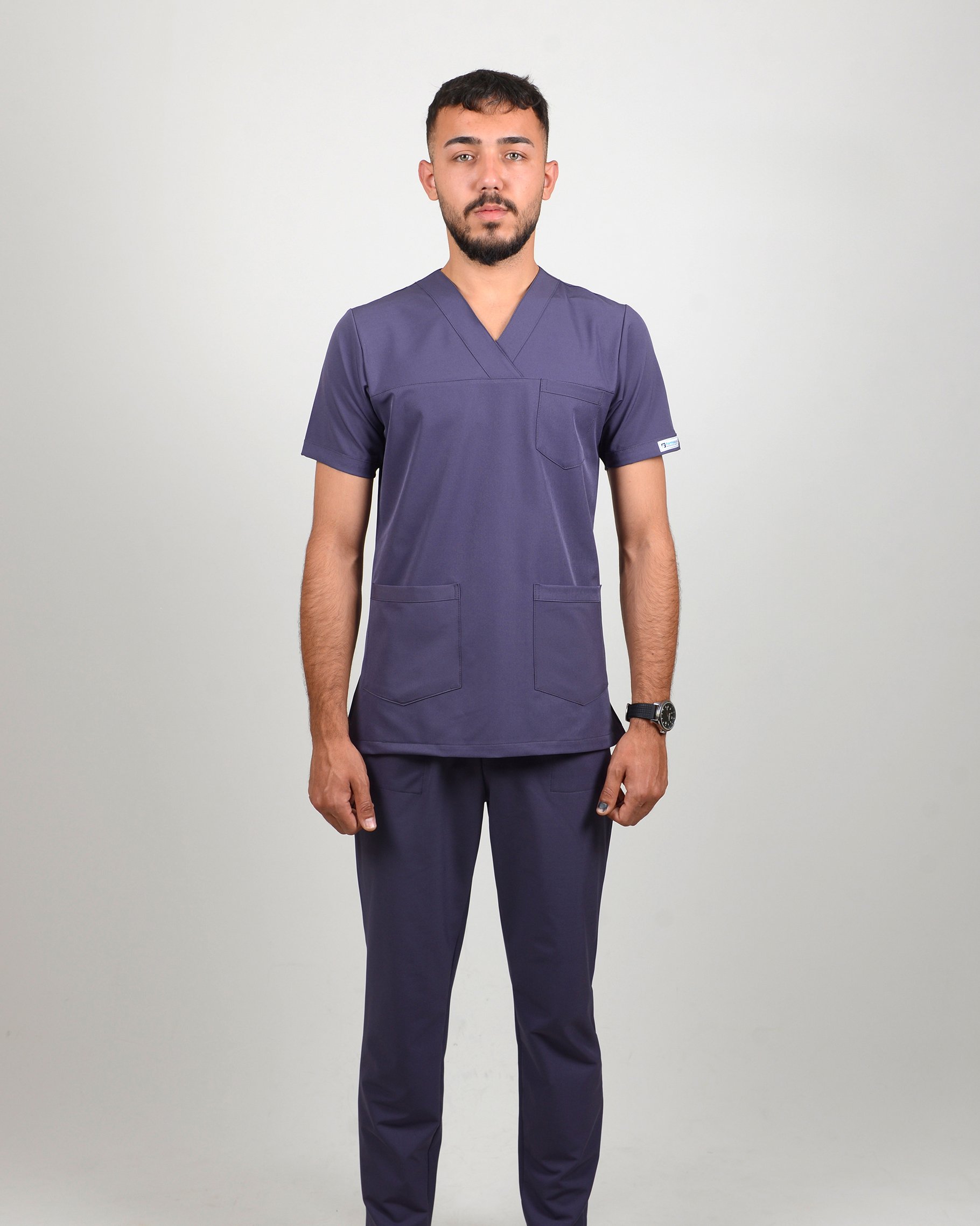 V Yaka Erkek Scrubs Takımı - Antrasit