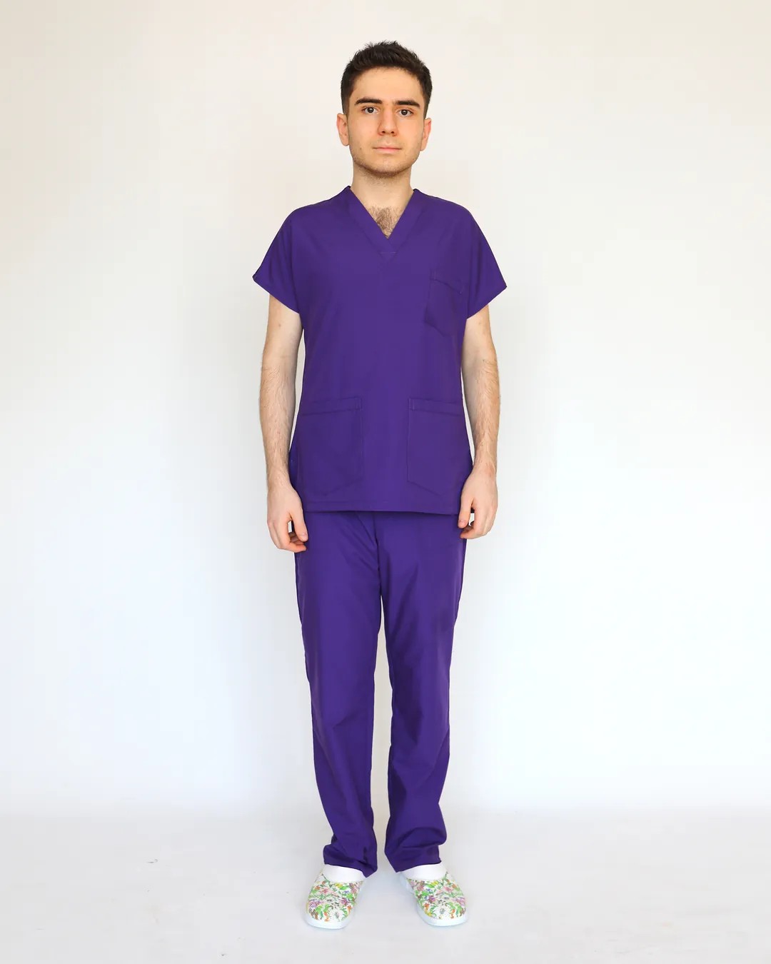Yarasa Kol Erkek Scrubs Takımı - Mor