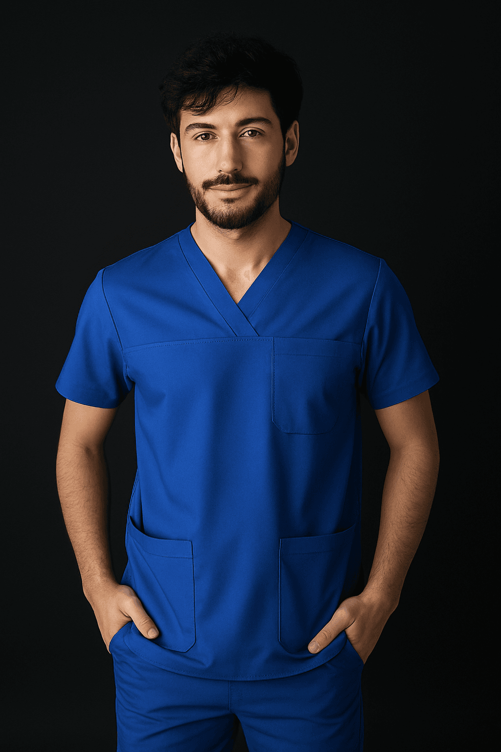 Saks Mavisi V Yaka Cerrahi Kesim Soft Likralı Scrubs Takımı | Formakoloji Diamond