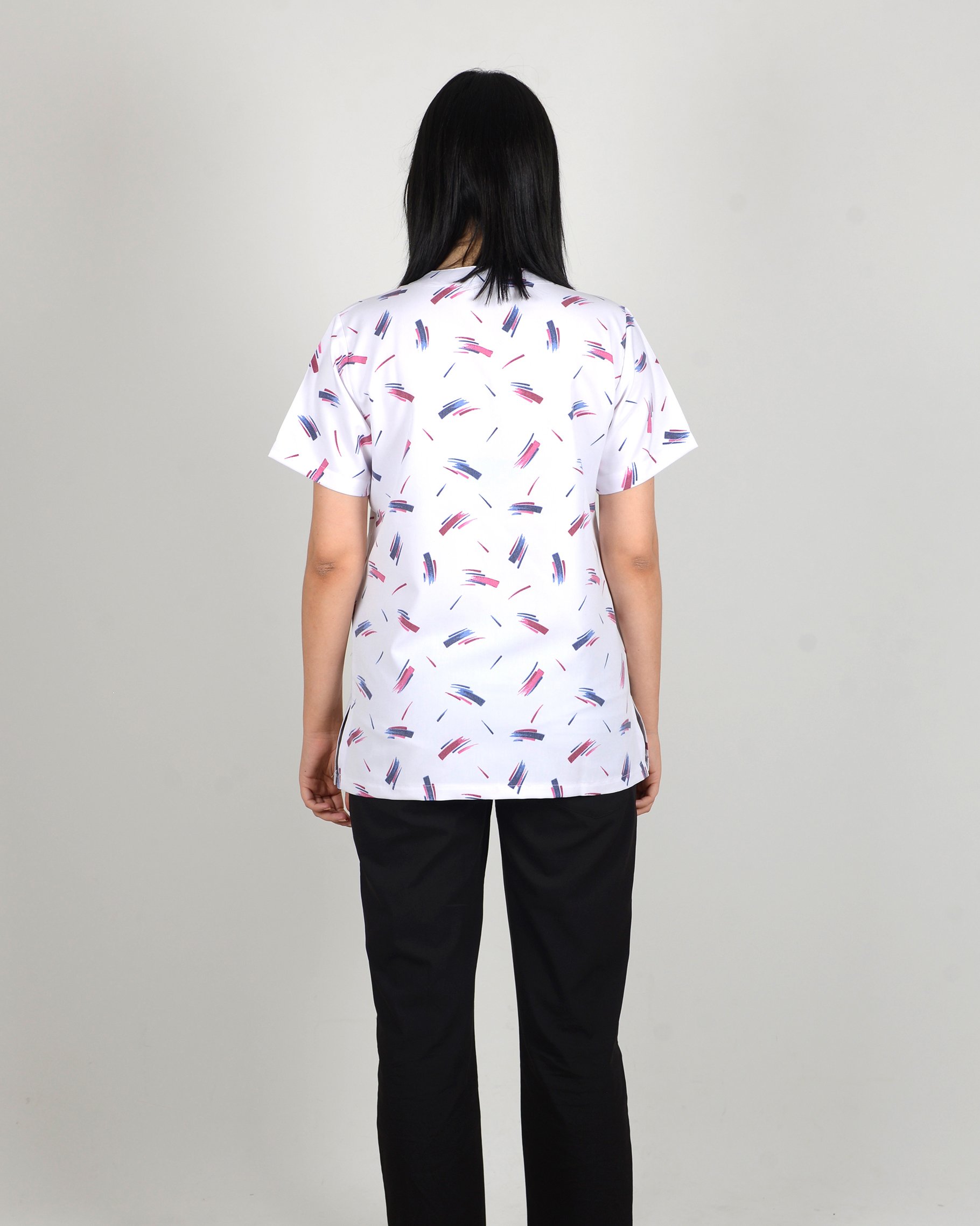 Soyut Desenli Yarasa Kol Scrubs (Sadece Üst)