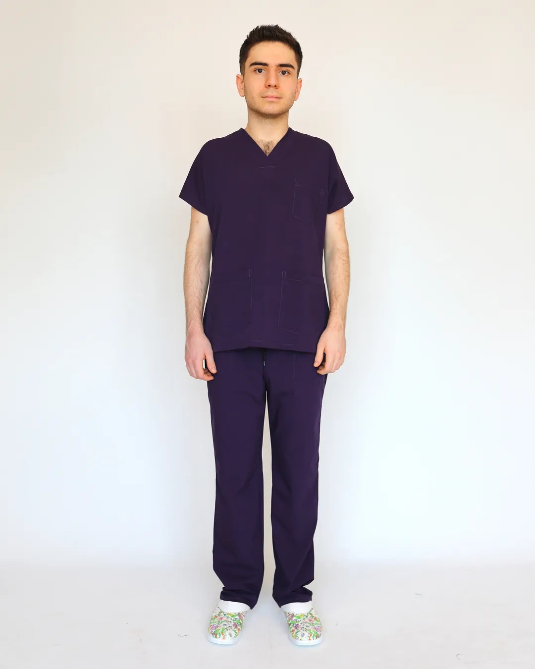 Yarasa Kol Erkek Scrubs Takımı - Mürdüm
