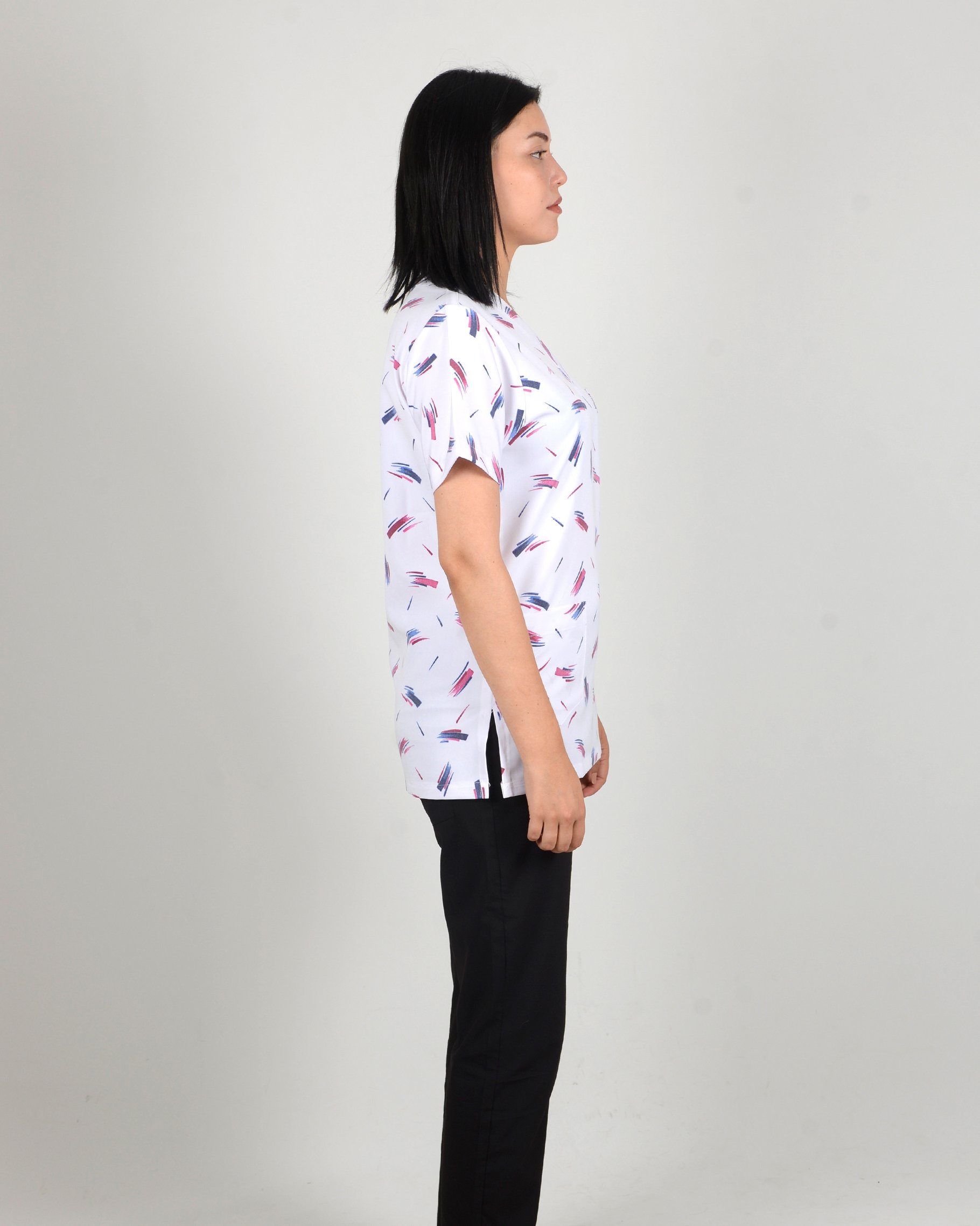 Soyut Desenli Yarasa Kol Scrubs (Sadece Üst)