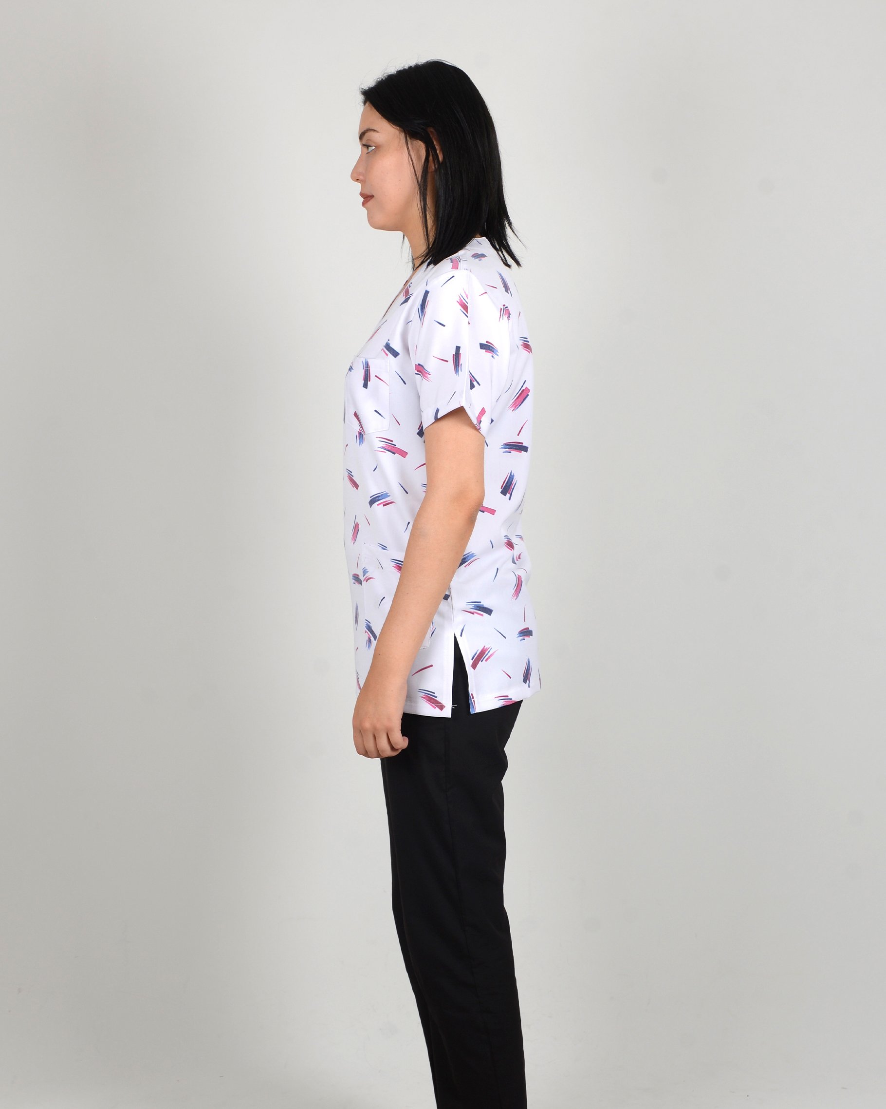Soyut Desenli Yarasa Kol Scrubs (Sadece Üst)
