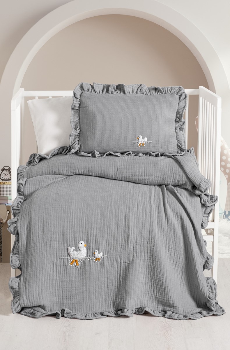 Kanz Unisex 4 Kat Handmade Bebek ve Çocuk Müslin Pike Seti - Gri