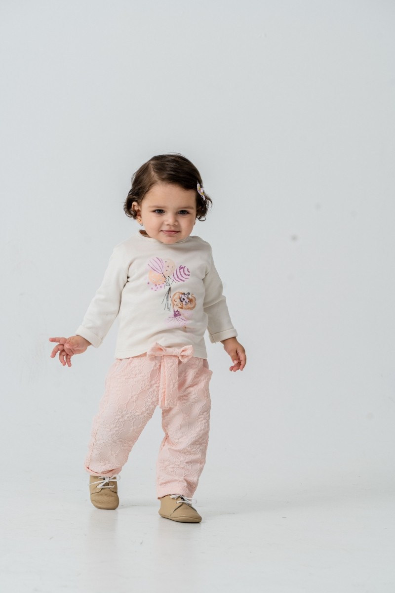 Kız Bebek Yaka Detaylı Fiyonklu 9-12-18 Ay Yelekli 3lü Takım