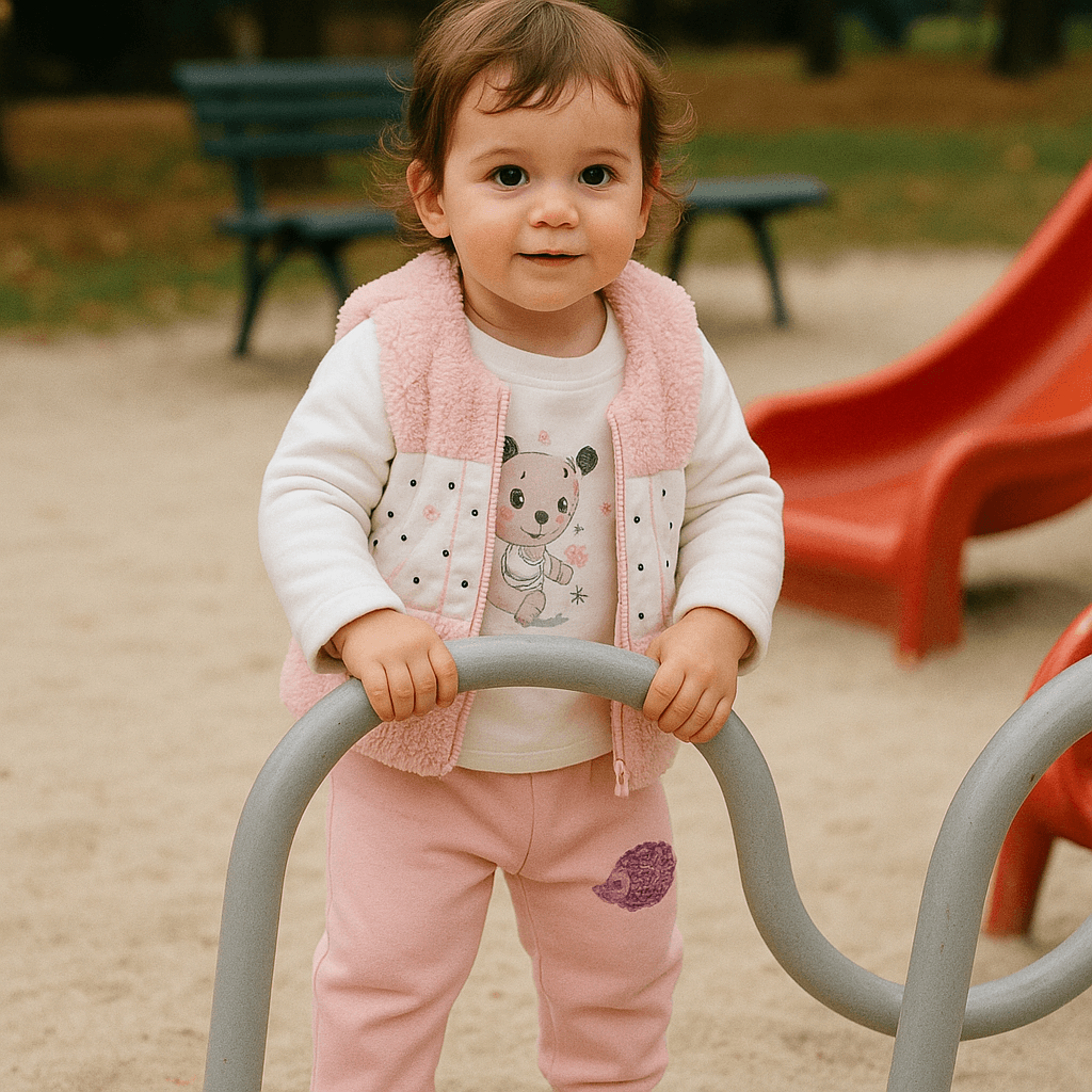Cute Kız Bebek Peluş Yelekli 9-12-18 Ay 3lü Takım - Pembe