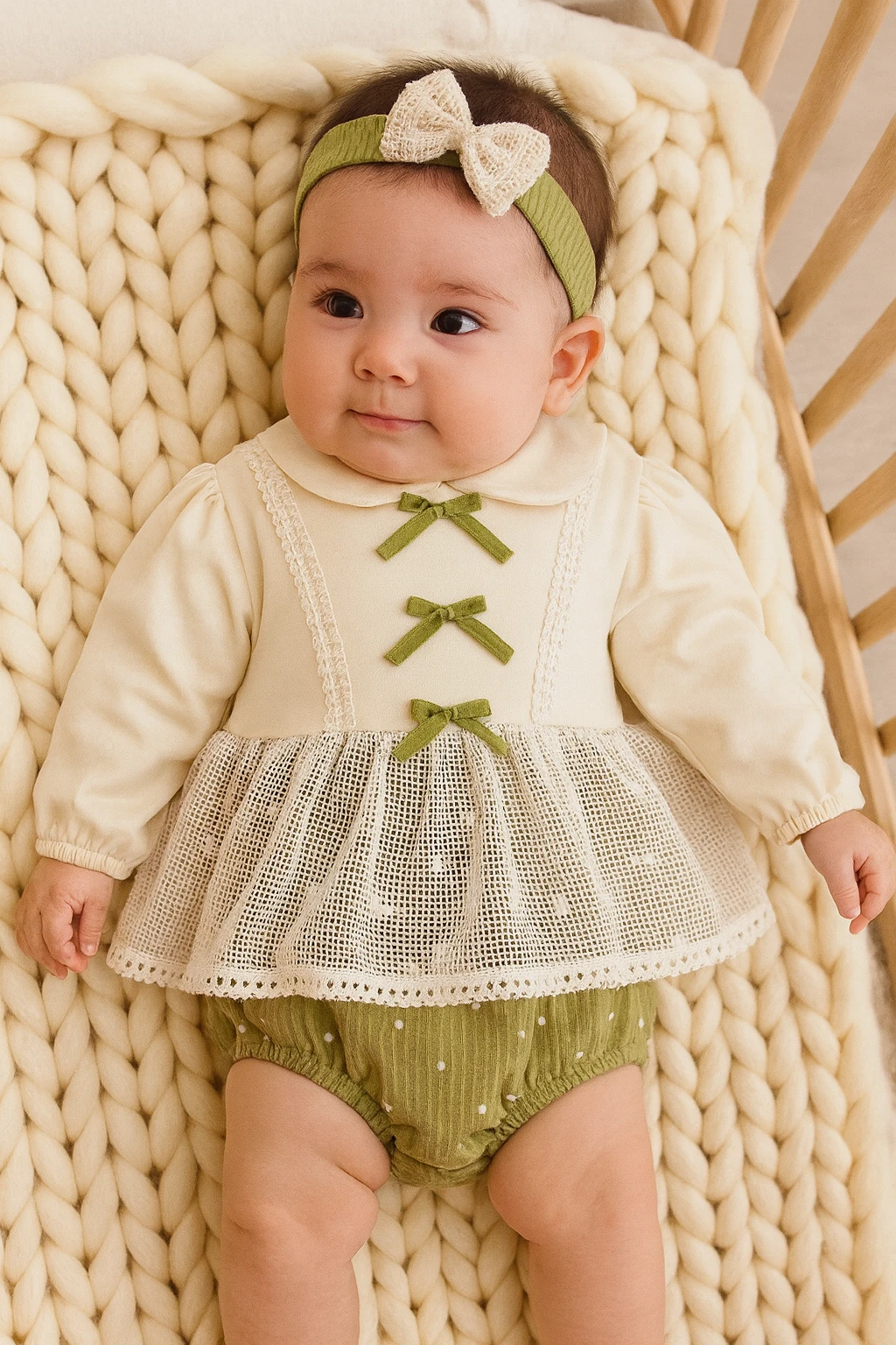 Alyana Kız Bebek FiyonK Detaylı 3-6-9 Ay Romper