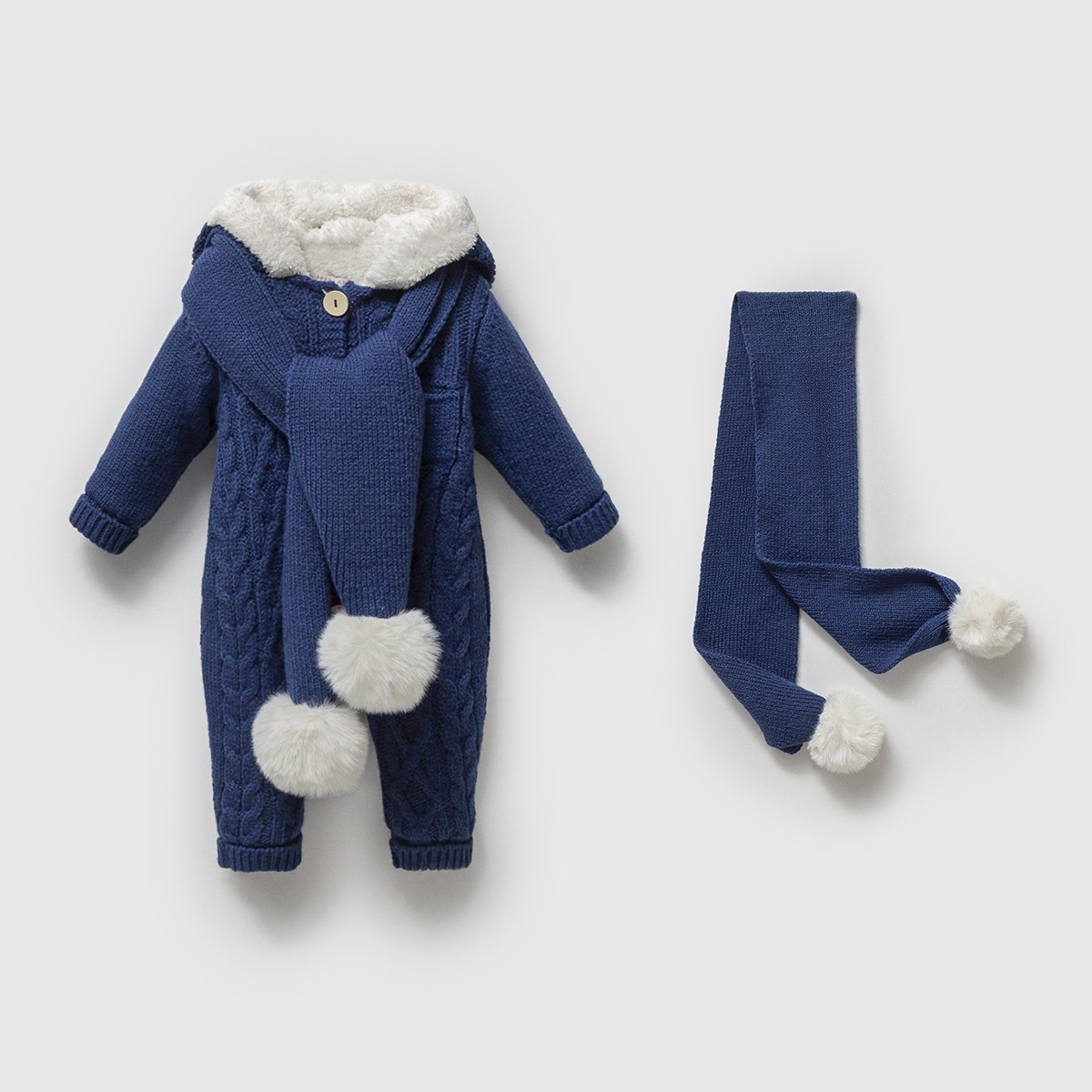 Drew Unisex 6-9-12-18 Ay Kolu Derili Atkı Detaylı Welsoft Bebek Tulum - İndigo