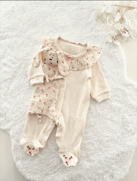 Petite Kız Bebek Uyku Arkadaşı Hediyeli 3-6-9 Ay Ağ Çıtçıtlı Tulum