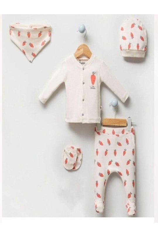 Happy Carrot Pamuklu Unisex 5’li Hastane Çıkış Seti