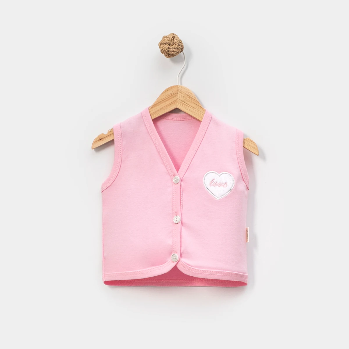 Love Kız Bebek 6-9-12-18-24 Ay Kalp  Nakışlı Yelek - Pembe