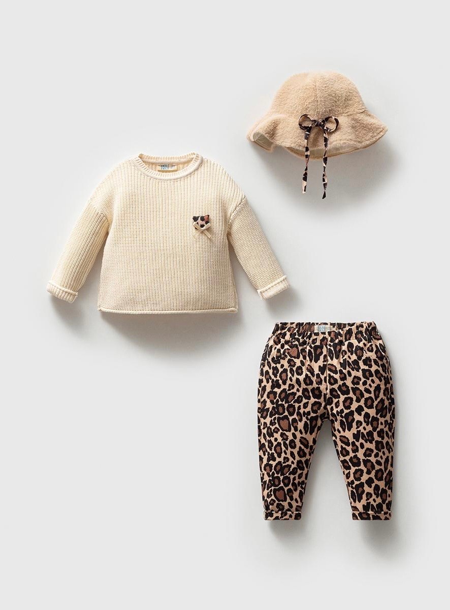 Dora Premium Leopar Desen Kız Bebek Şapkalı Alt Üst Takım