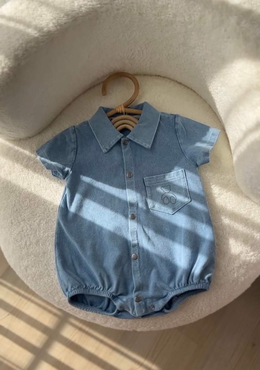 Specter Denim Reflektörlü Ayı Desenli Erkek Bebek Tulum Barbatöz - Mavi