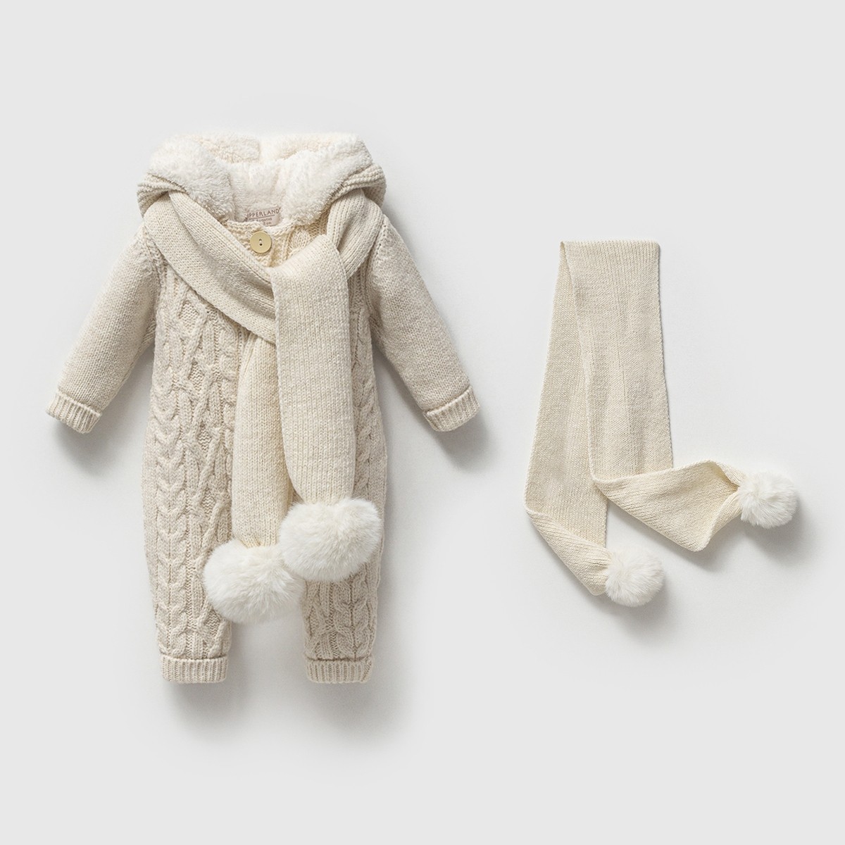 Drew Unisex 6-9-12-18 Ay Kolu Derili Atkı Detaylı Welsoft Bebek Tulum - Krem
