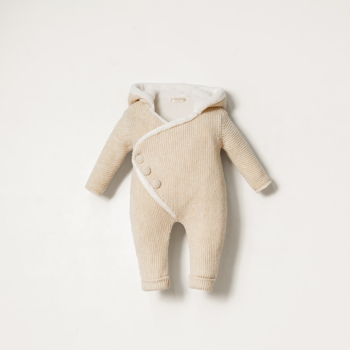 Vega Bebek Düğme Detaylı Kruvaze 3-6-9-12 Ay Linksli Velsoft Unisex Tulum - Bej