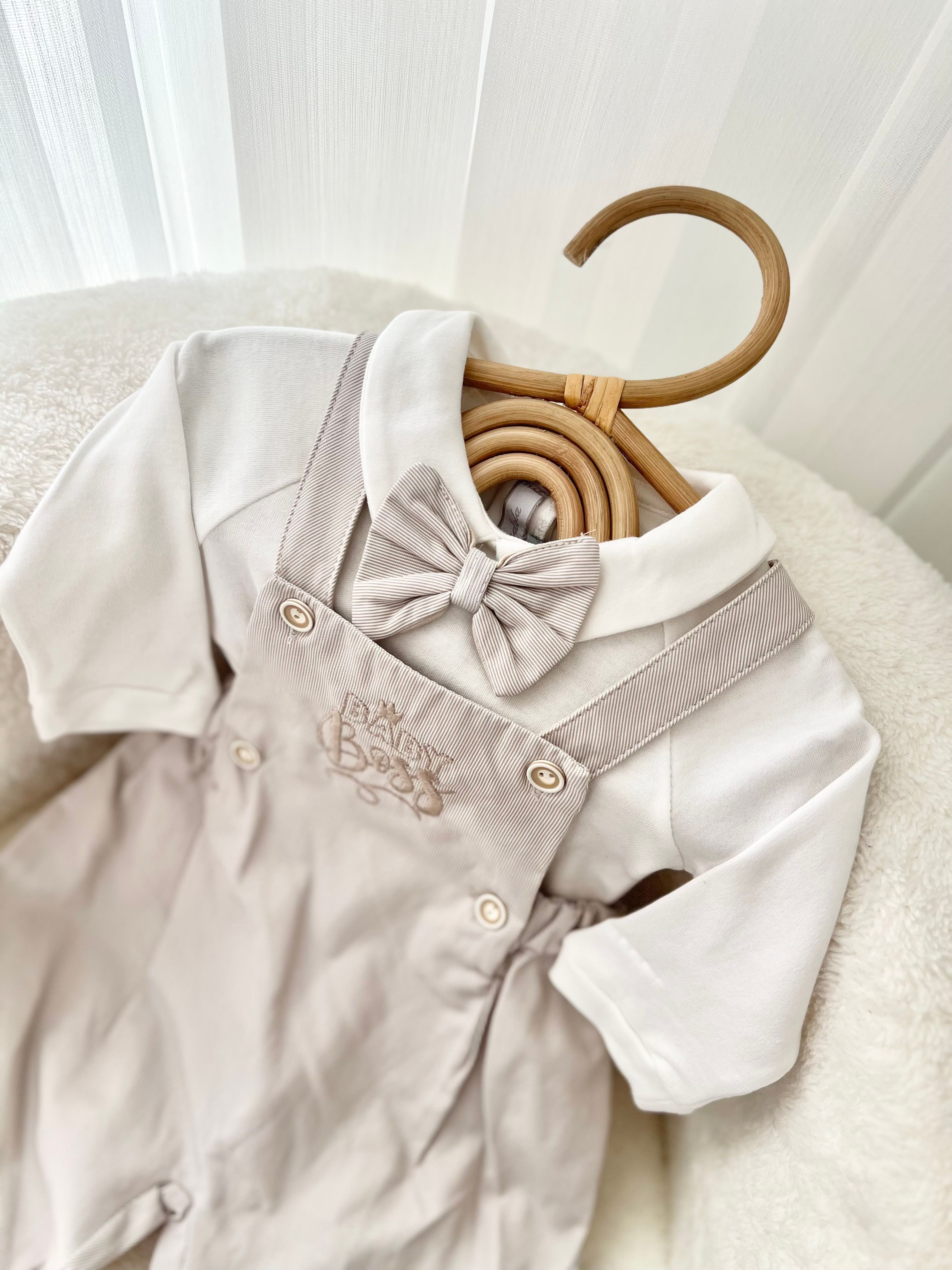 Baby Boss Pamuklu Premium Papyonlu Salopet ve Body Erkek Bebek Set